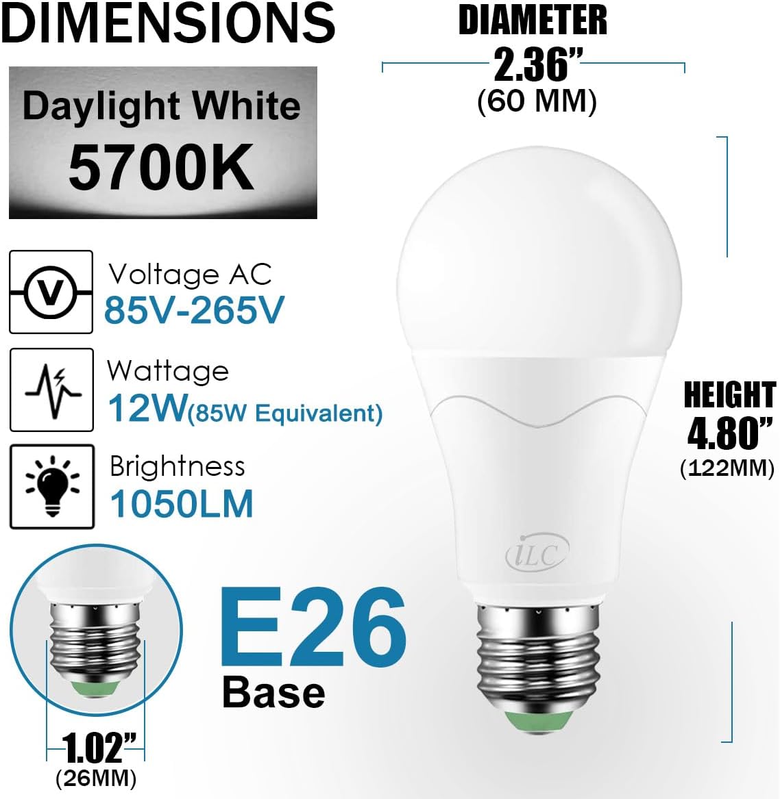 ILC Bombilla LED equivalente a 85 W, bombillas de luz diurna de 5700 K que cambian de color blanco con control remoto RGB 6 modos, temporizador,