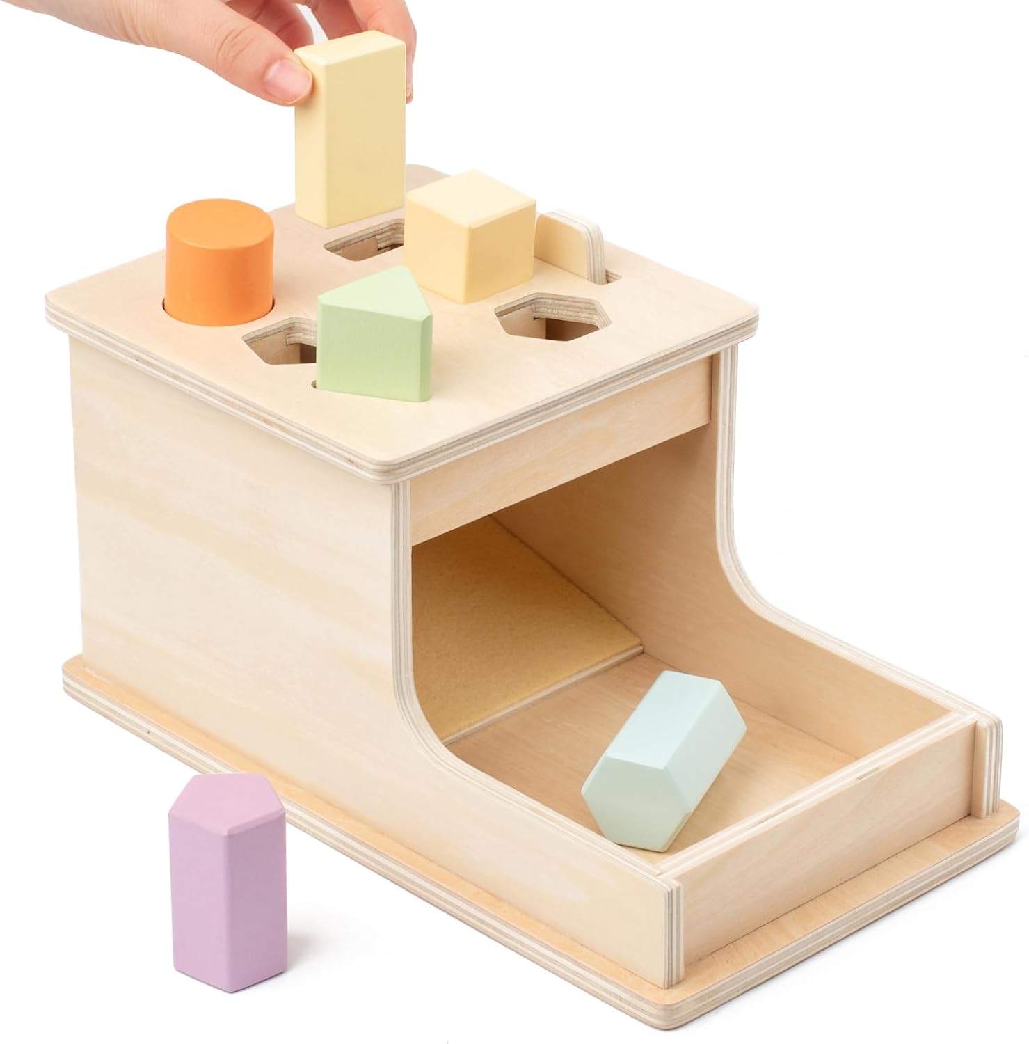 Busy edition Montessori Toys – Caja de permanencia con 6 bloques de madera, juguetes Montessori para bebés de 6 a 12 meses, juguetes de madera para