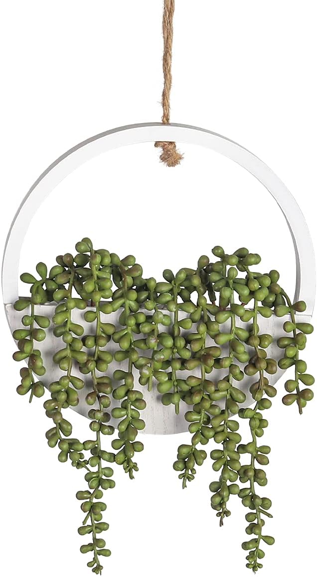 Kisflower Plantas suculentas colgantes artificiales, cadena de perlas falsas, plantas colgantes con un cordón, plantas artificiales suculentas para
