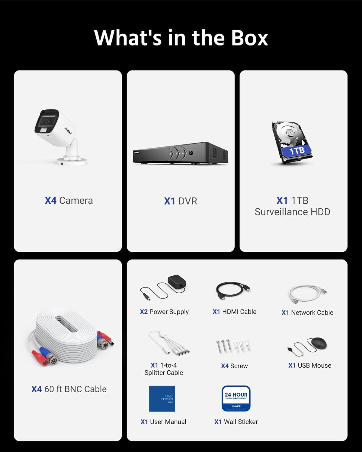 ANNKE Sistema de cámara de seguridad 8CH 3K, DVR de vigilancia 3K Lite, 4 cámaras CCTV 3K 5MP 2960* 1665 con audio, luz dual, micrófono incorporado,