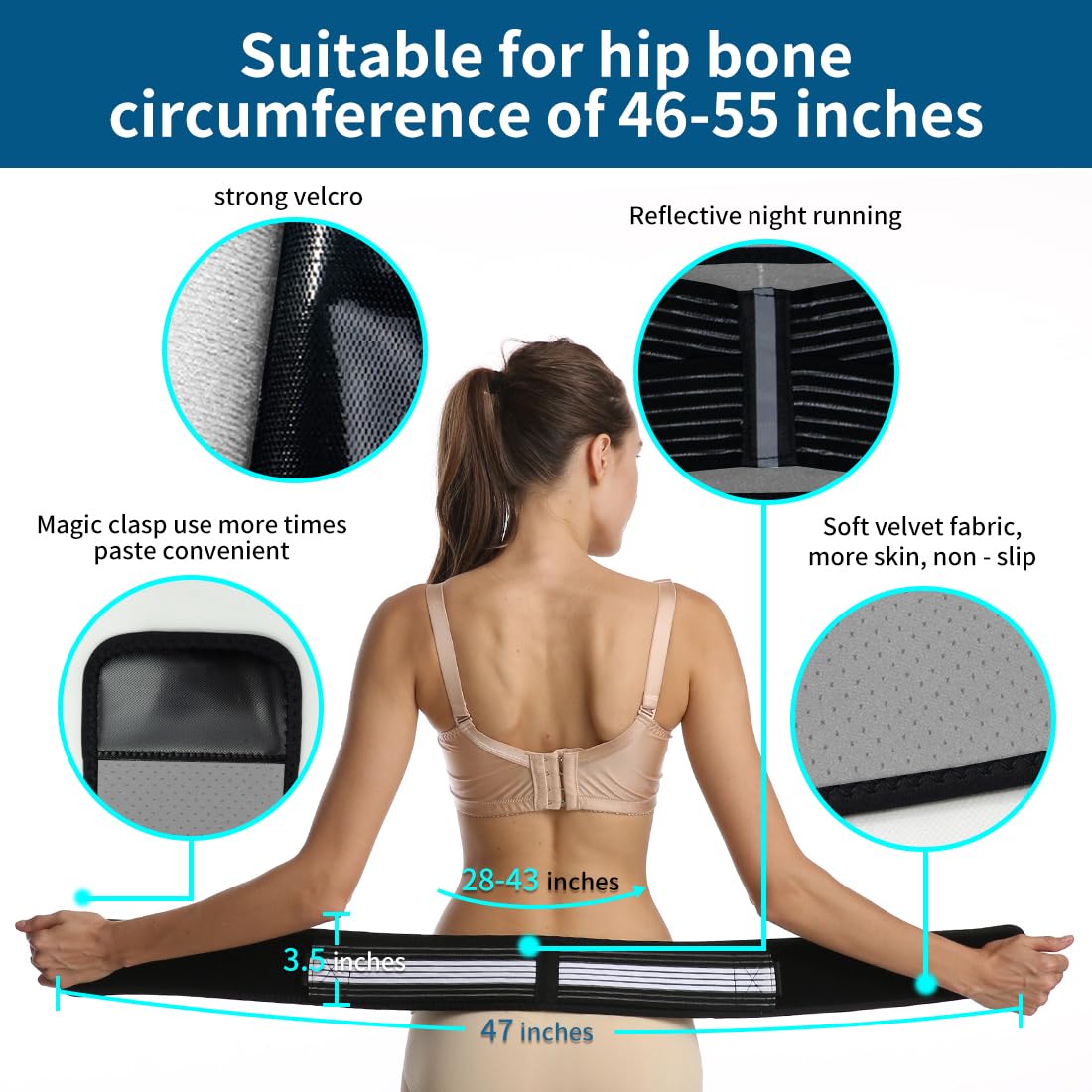 Back Support Belt for Women,Si Belt,45″ Back Brace for Men Lower Back Suitable for 28-43″ Hip Bone,Relieve Lower Back,Pelvis and Sciatica Pain.