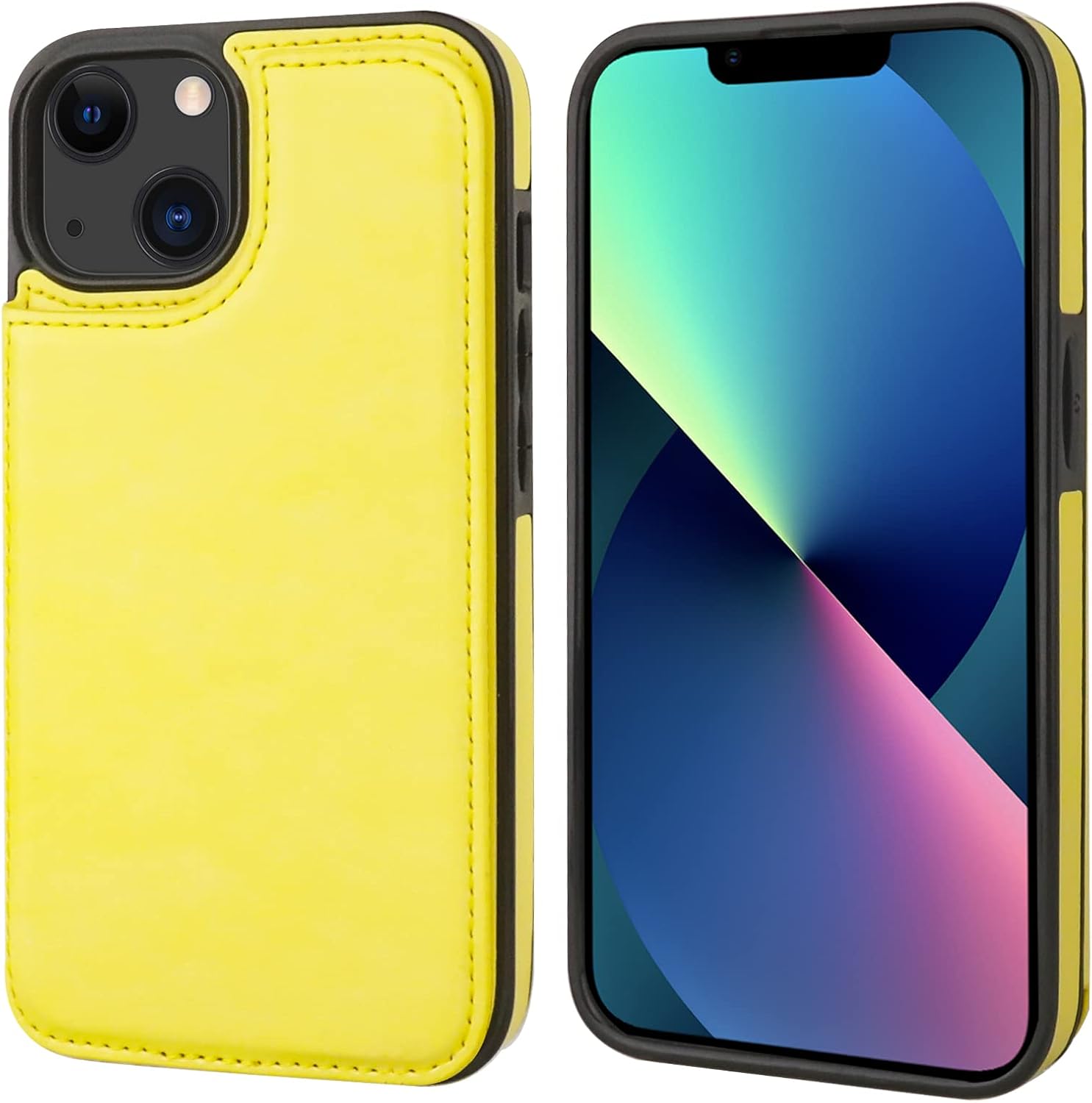 Onetop Funda tipo cartera compatible con iPhone 13 con soporte para tarjetas, funda de piel sintética con ranuras para tarjetas, doble cierre