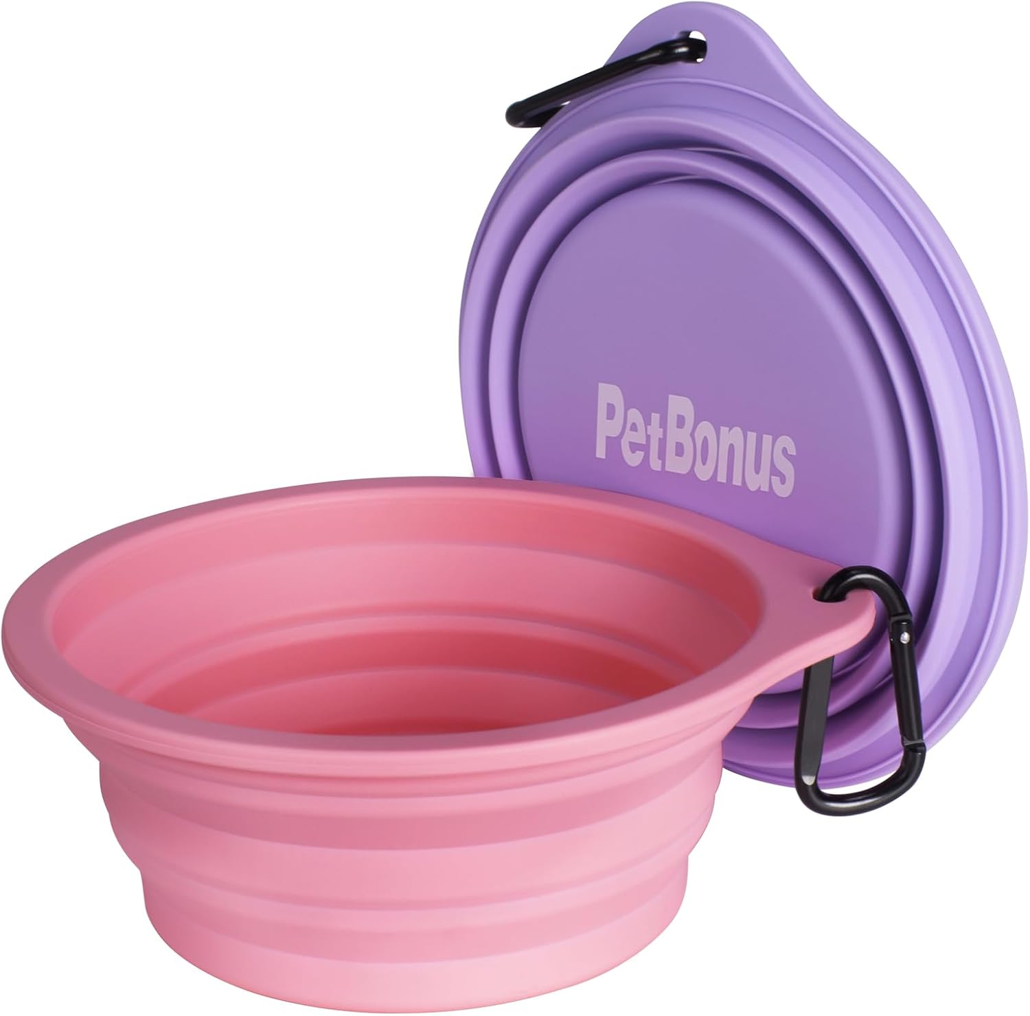 PetBonus Paquete de 2 cuencos plegables de silicona para perros, sin BPA, aptos para lavavajillas, portátil, plegable, expandible, para viajes,