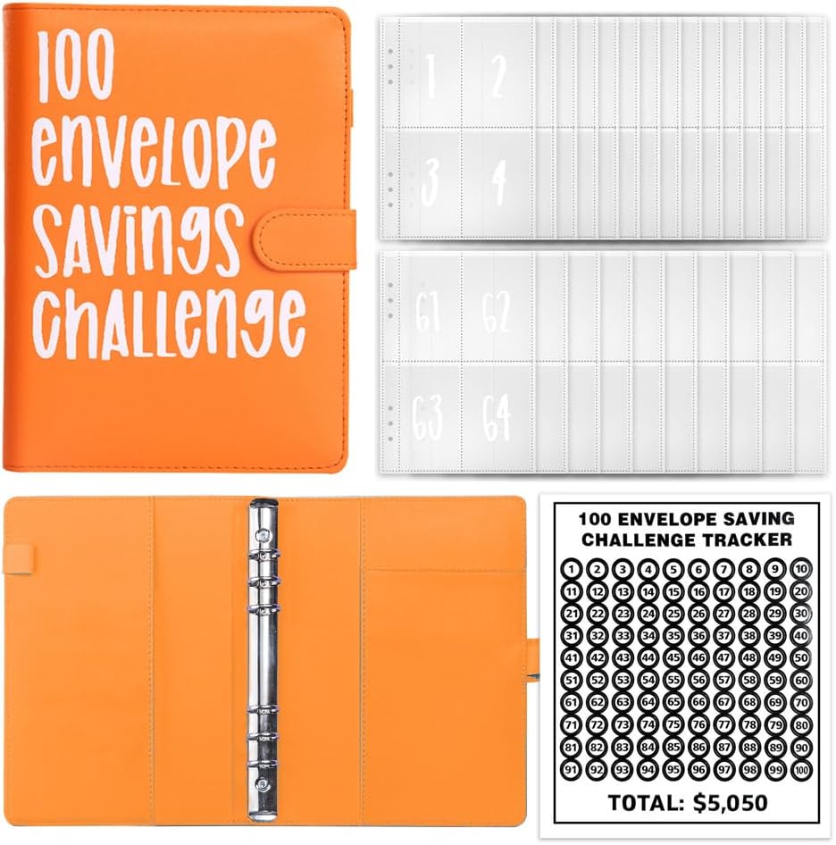 Carpeta de desafío de 100 sobres, manera fácil y divertida de ahorrar $5,050, libro de desafíos de ahorro, carpeta de libros de presupuesto, libro