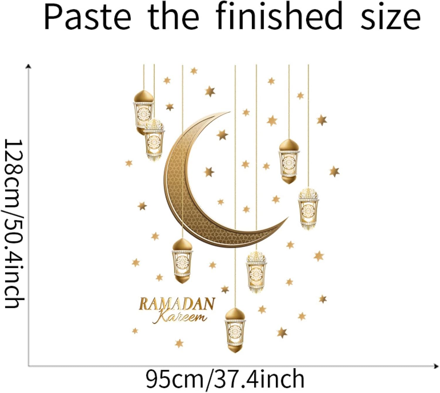 Calcomanías de decoración de pared de Ramadán, calcomanías islámicas musulmanas para colgar Eid Mubarak Ramadán, farol de Ramadán, luna y estrella,