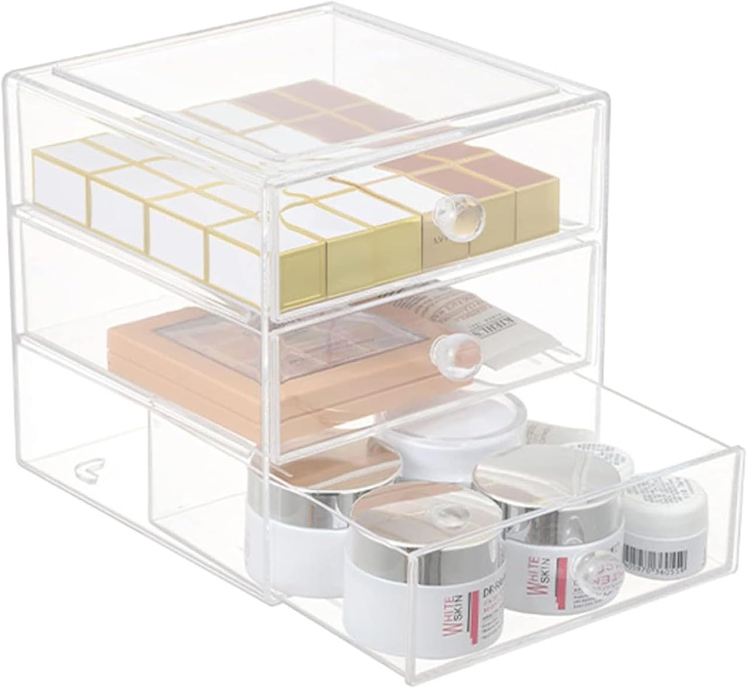 Caja organizadora de cajones de maquillaje con 3 cajones, vitrina de acrílico para cosméticos, organizador de tocador, caja de almacenamiento