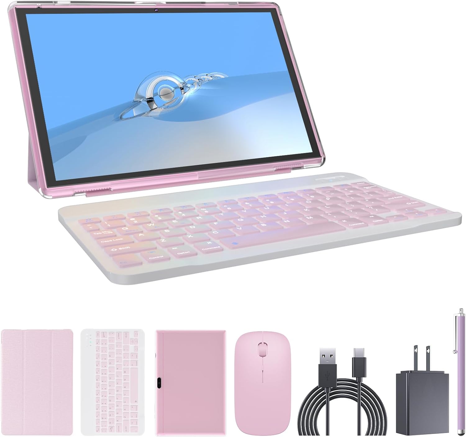 Tablet 2 en 1 Tablet con funda para teclado, lápiz capacitivo de ratón, película protectora de pantalla táctil, tableta de 10 pulgadas, tabletas