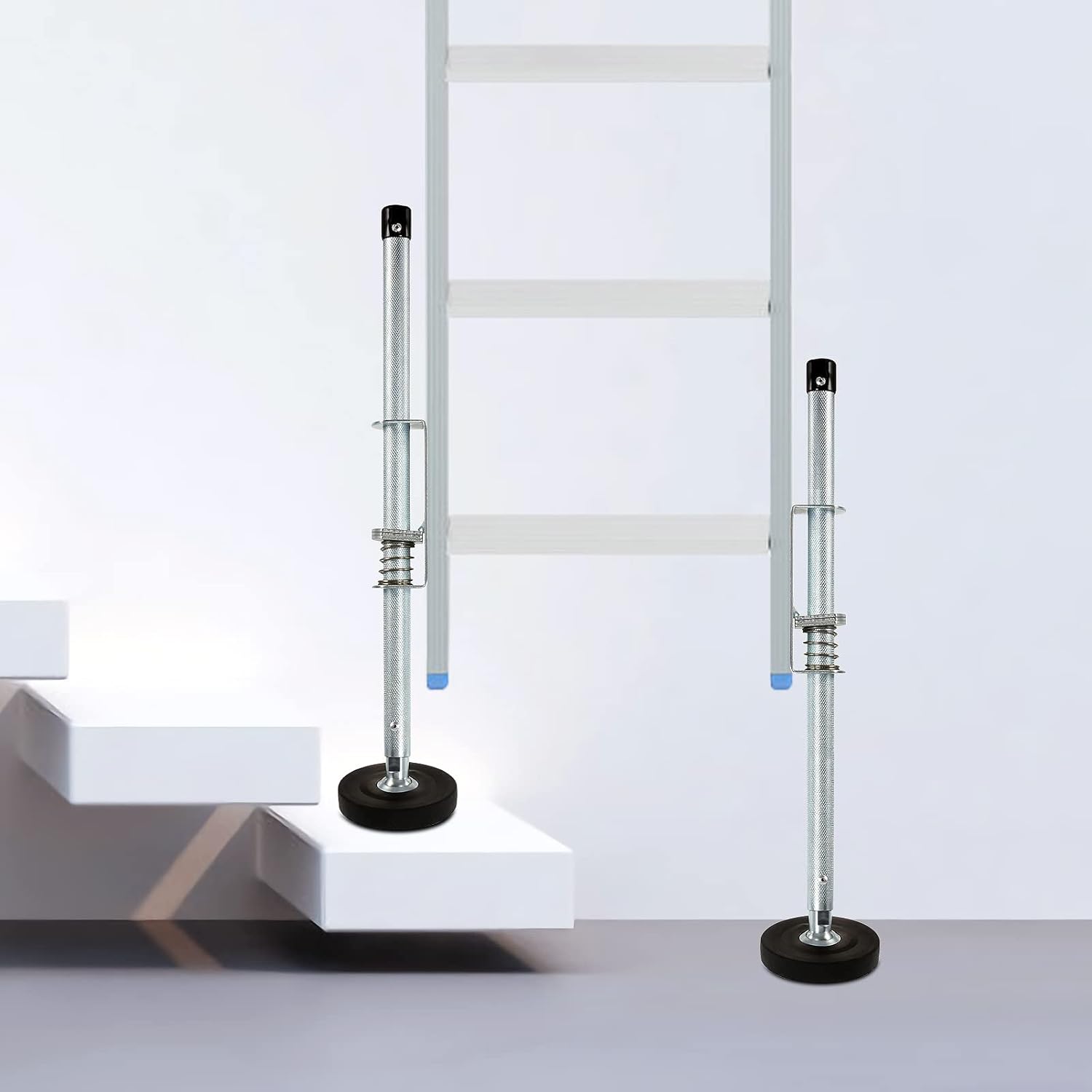 BEAMNOVA Juego de 2 niveladores de escalera ajustables de 20 pulgadas, base antideslizante roscada retráctil, accesorios de acero, estabilizador de