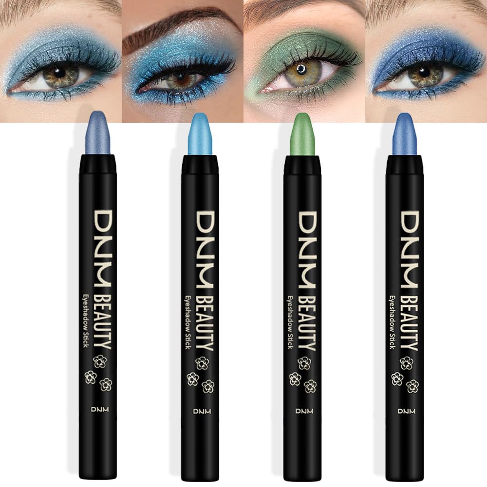 AMY’S DIARY Sombra de ojos, lápiz crema en barra 4 piezas, sombra de ojos impermeable, verde claro, azul oscuro, brillante, metálico, sombra de ojos