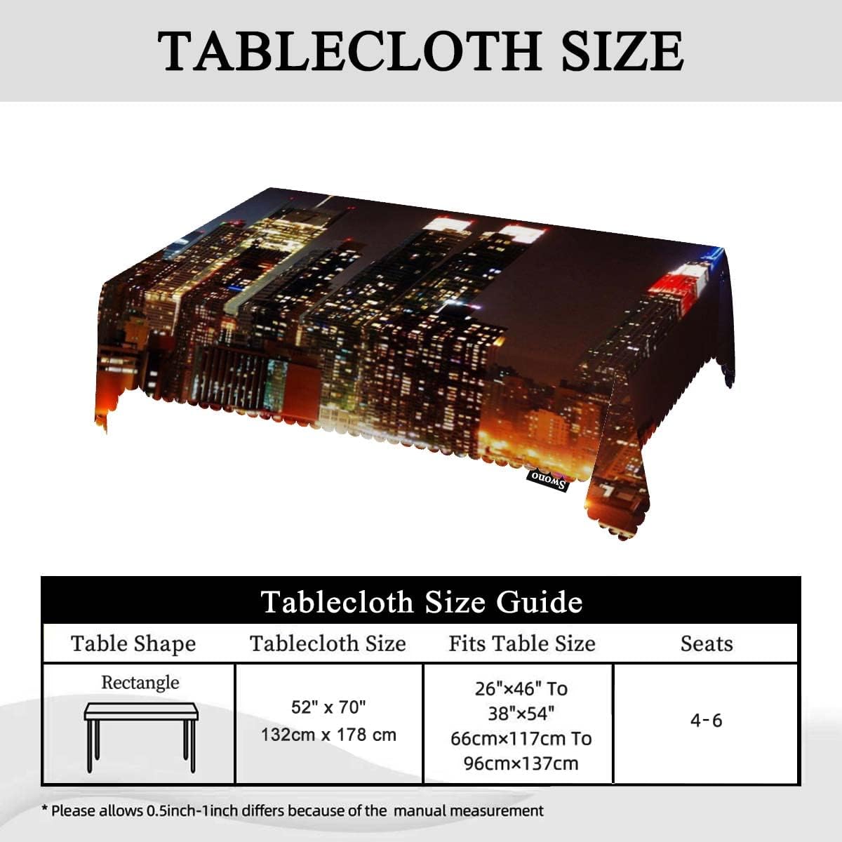 Swono Mantel rectangular moderno con diseño de horizonte de la ciudad de Nueva York, mantel rectangular moderno para picnic, mantel de poliéster