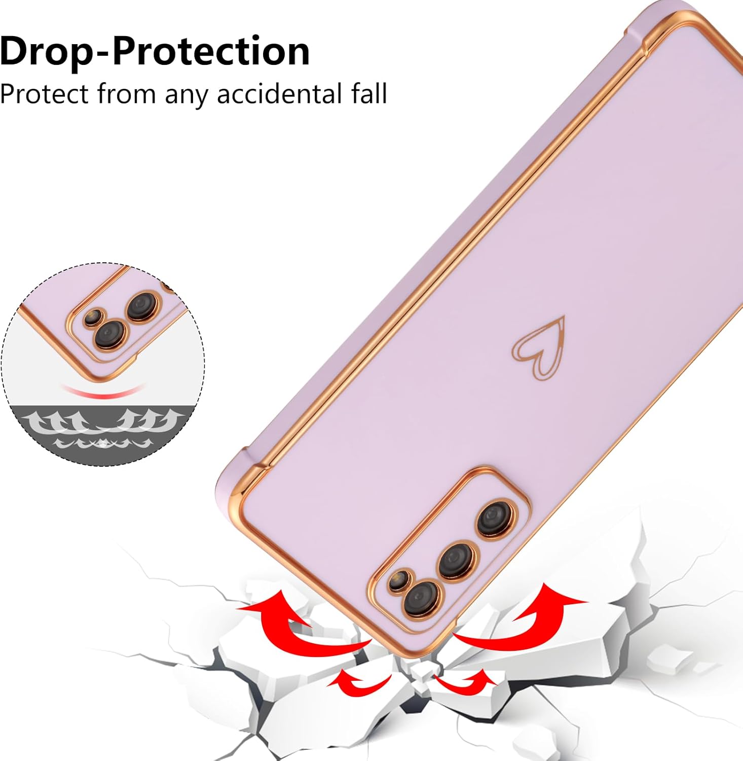 ZTOFERA Funda diseñada para Samsung Galaxy S20 FE 5G, bonito borde chapado con patrón de corazones de amor con protección para lente de cámara, para