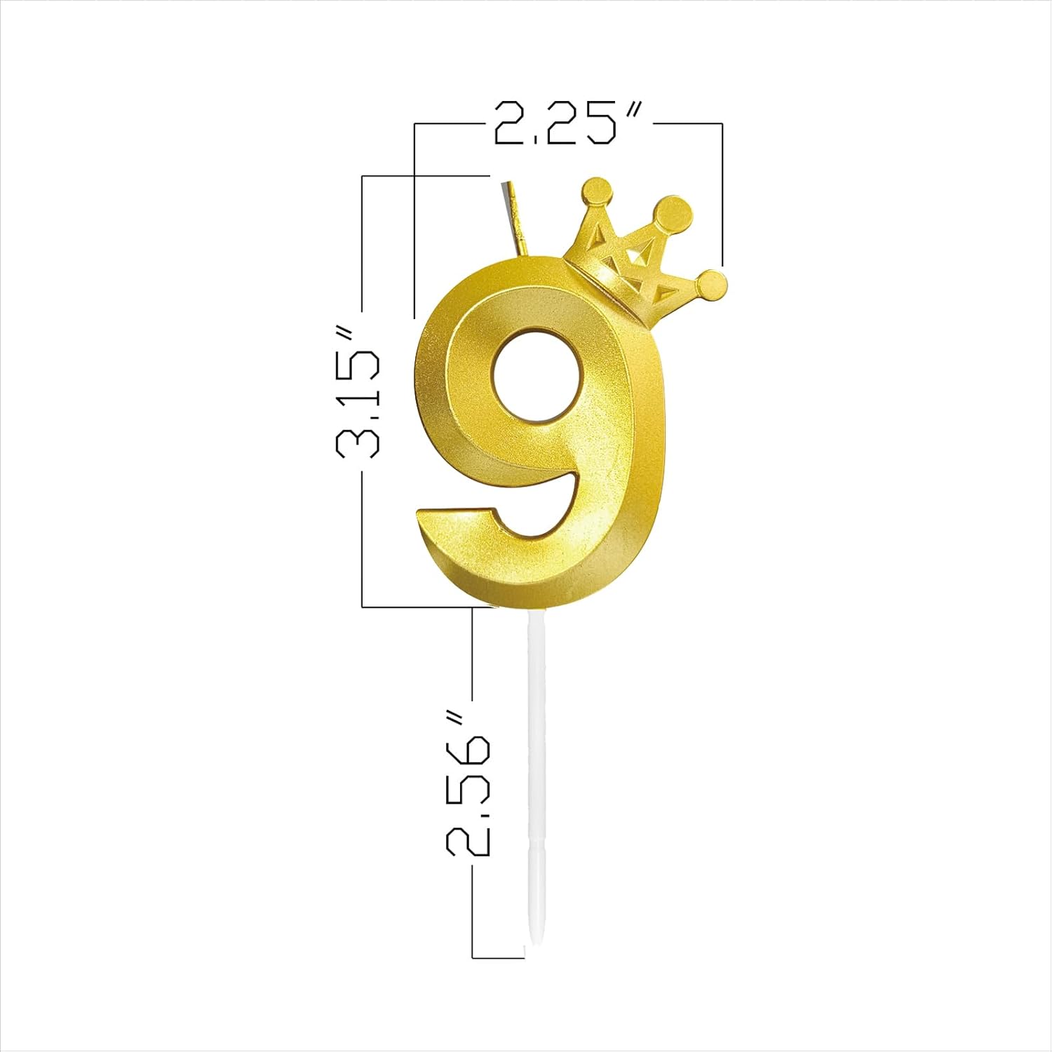 Vela de cumpleaños número 9 de nueve años de edad, velas con número de feliz cumpleaños, decoración para tartas, corona 3D (corona-9, dorado)