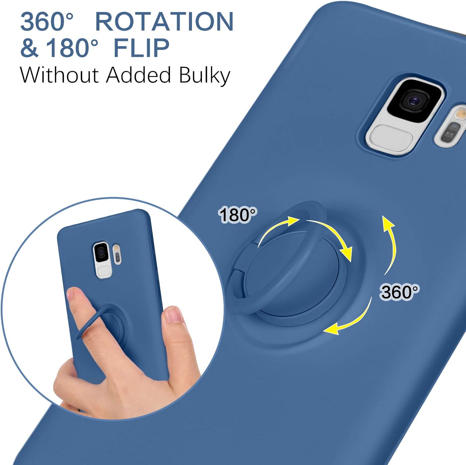 BENTOBEN Funda para Samsung Galaxy S9, silicona delgada, soporte de anillo de 360, soporte para automóvil, goma suave a prueba de golpes,