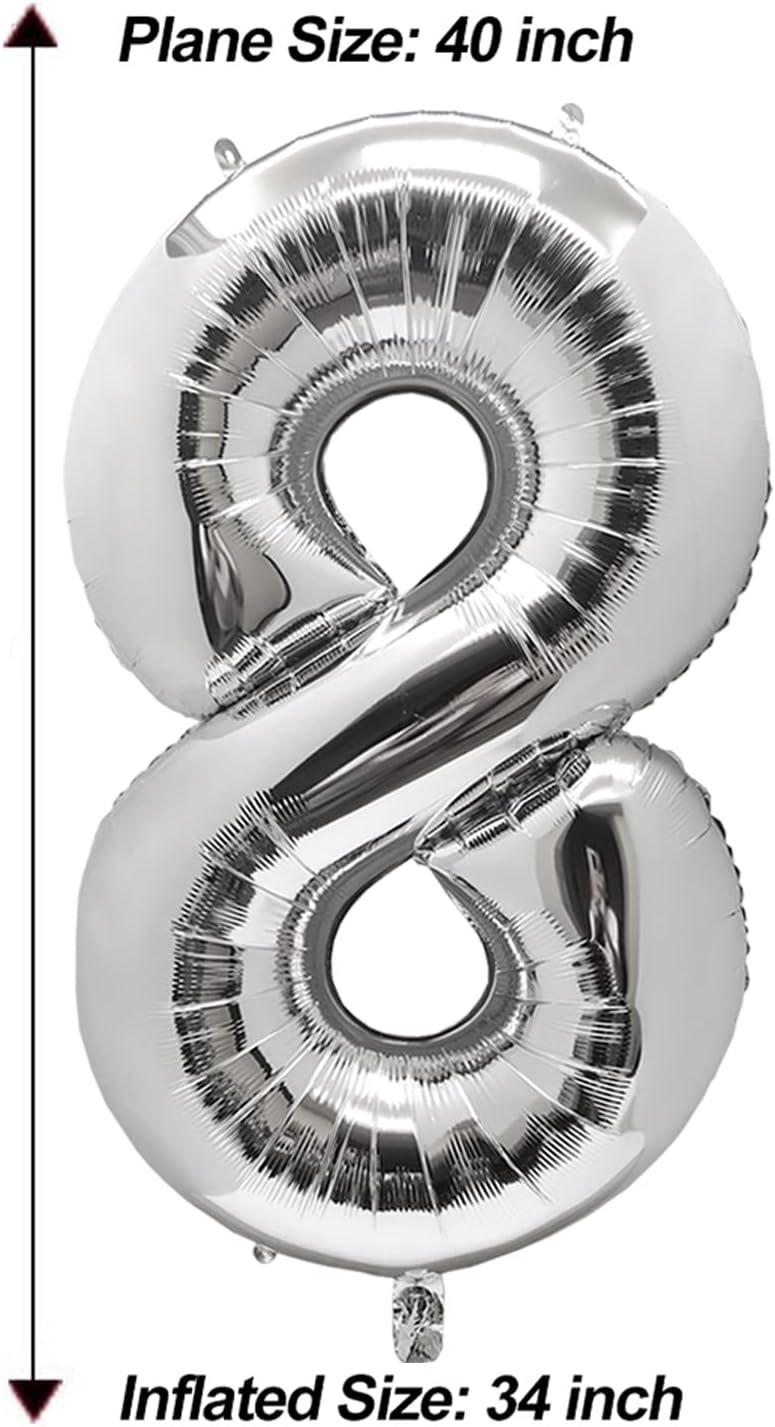 AULE Globos grandes plateados de 40 pulgadas con el número 8, globos de helio de aluminio grandes del 0 al 9, decoraciones gigantes de fiesta de