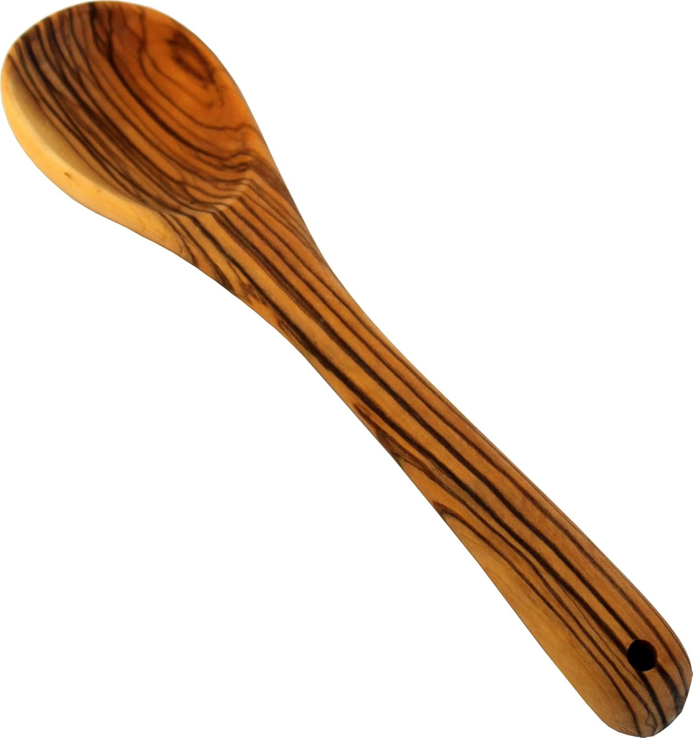 Holy Land Market Cuchara de madera de olivo hecha a mano de madera de olivo, para cocinar, comer o servir (8 pulgadas)