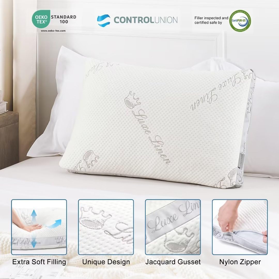 Almohadas tamaño King, almohadas de espuma viscoelástica trituradas, almohada de cama ajustable para dormir, almohadas de cama de algodón orgánico