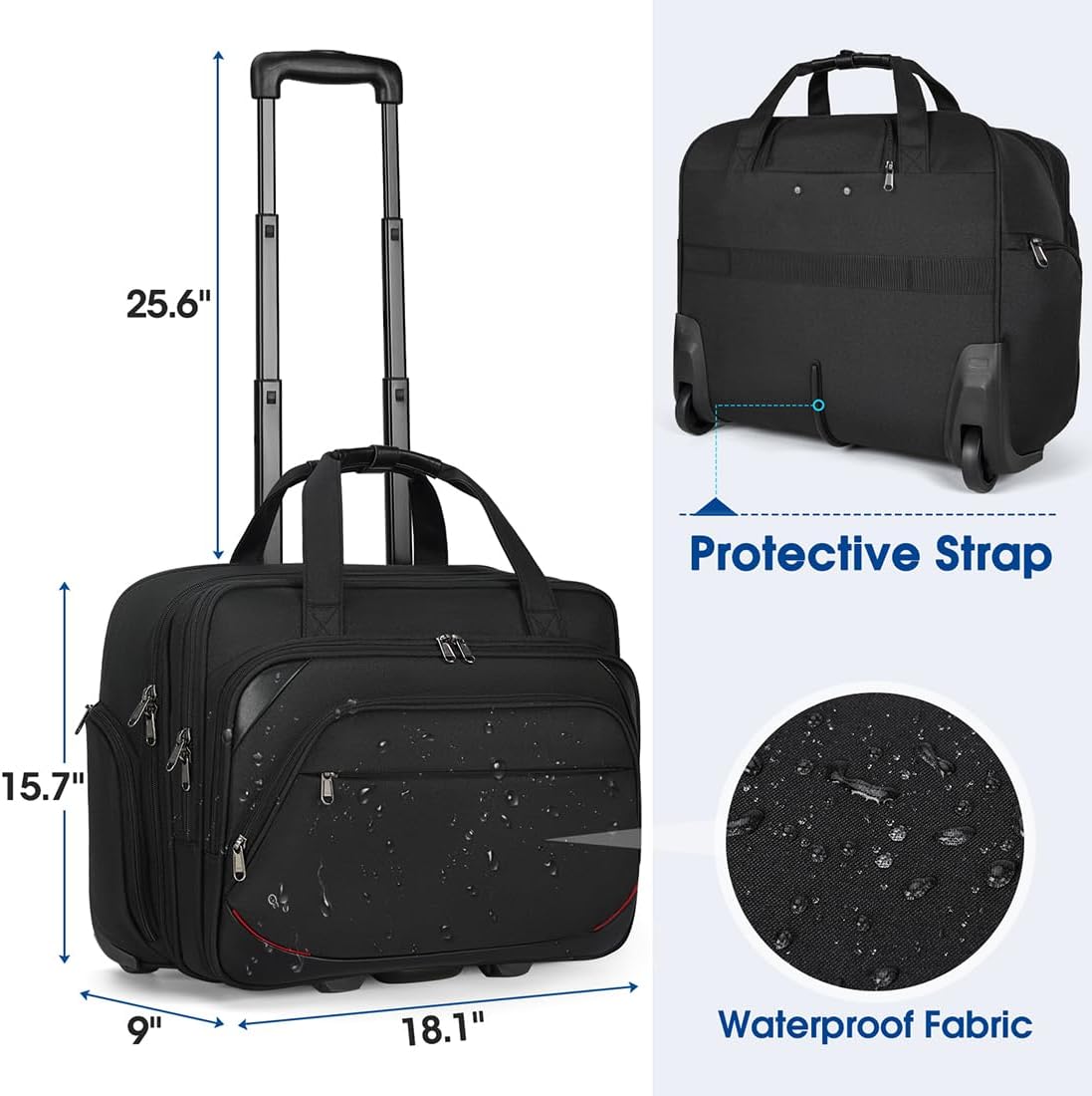 Bolsa con ruedas para laptop para mujeres y hombres, maletín con ruedas de 17.3 pulgadas, para computadora portátil, para trabajo, viajes, negocios,