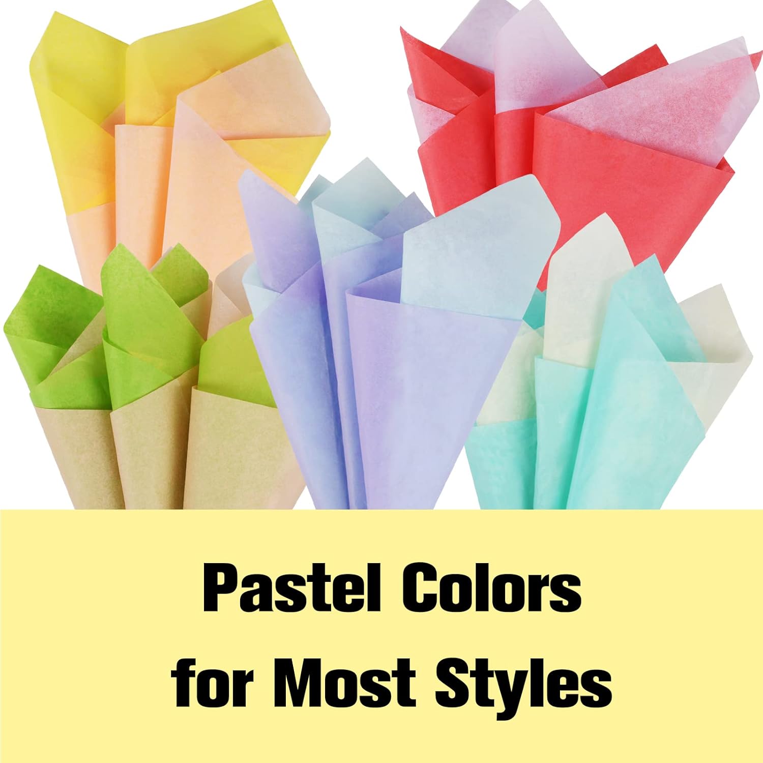 Simetufy 60 hojas de papel de seda para bolsas de regalo, 10 papel de seda de color pastel para manualidades, papel de seda de arte a granel, papel