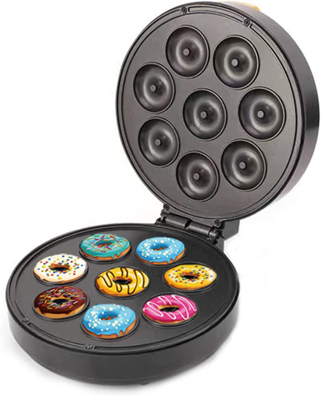 Mini máquina para hacer donas para desayuno amigable con niños con superficie antiadherente para desayuno, aperitivos, postres hace 8 donas enchufe