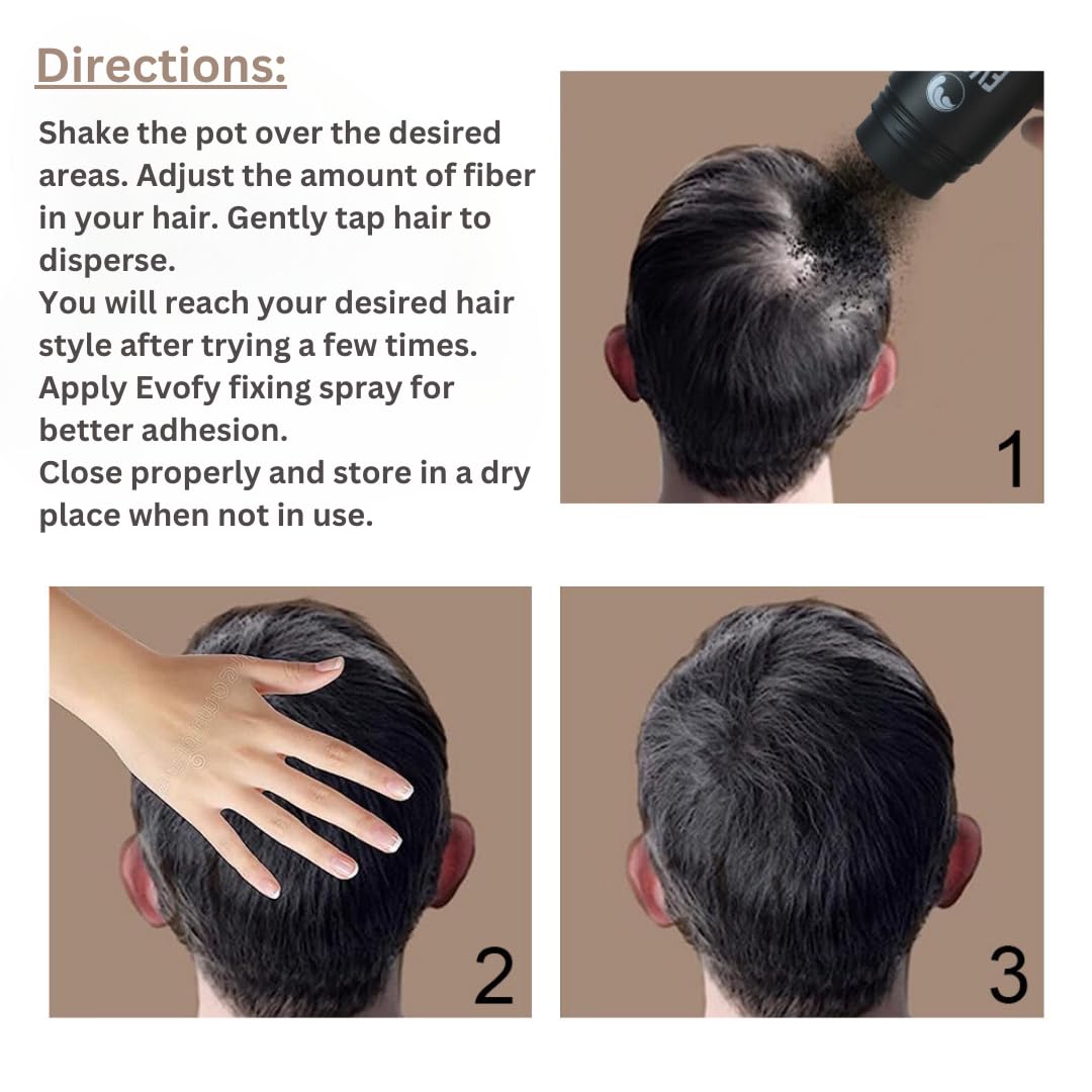 Evofy Recarga de fibra capilar, para cabello fino y puntos calvos, fibras de construcción del cabello, natural e indetectable, cabello más grueso al