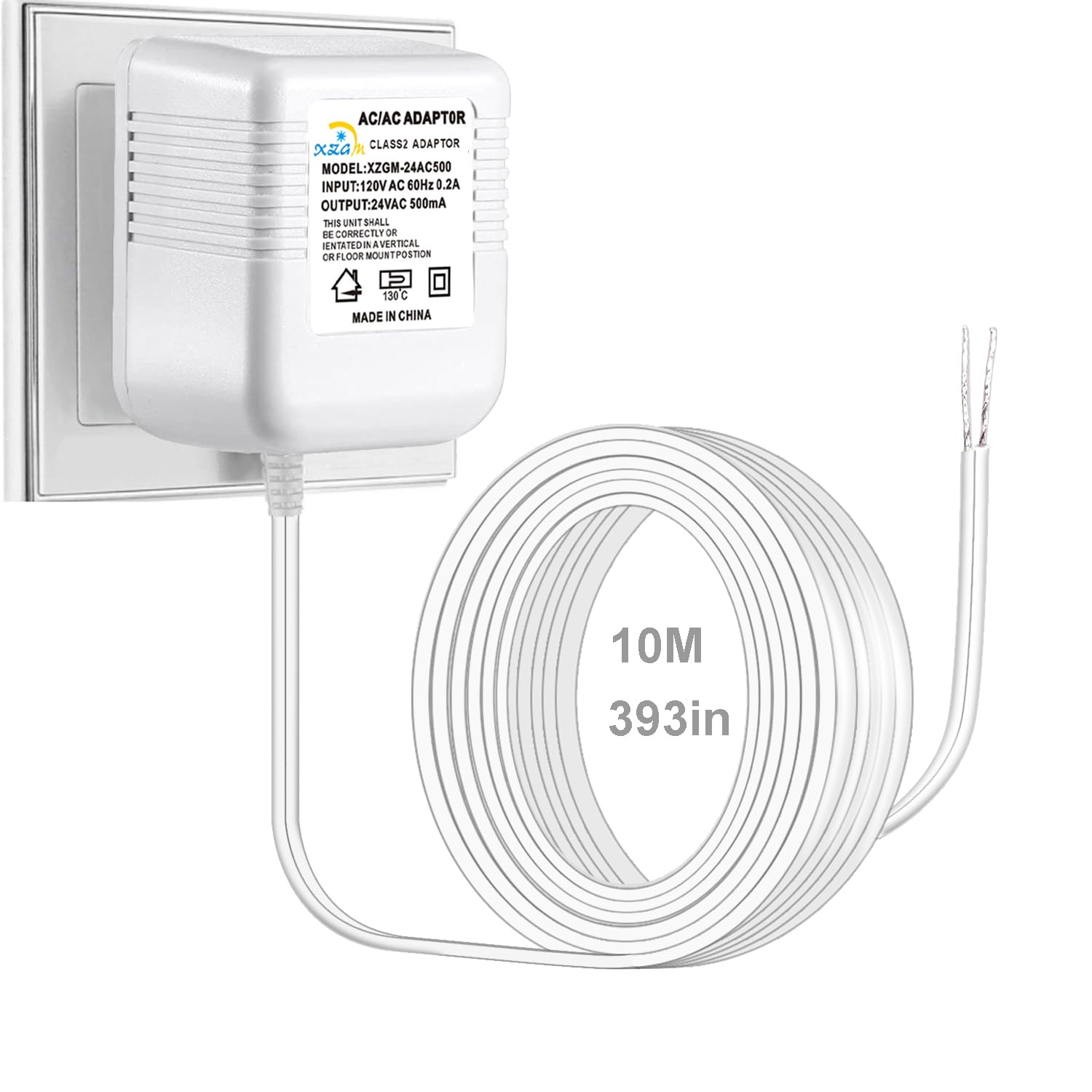 Transformador de 24 voltios, fuente de alimentación de 500 mA, adaptador de cable C de 393 pulgadas32.8 ft de longitud de cable para todas las