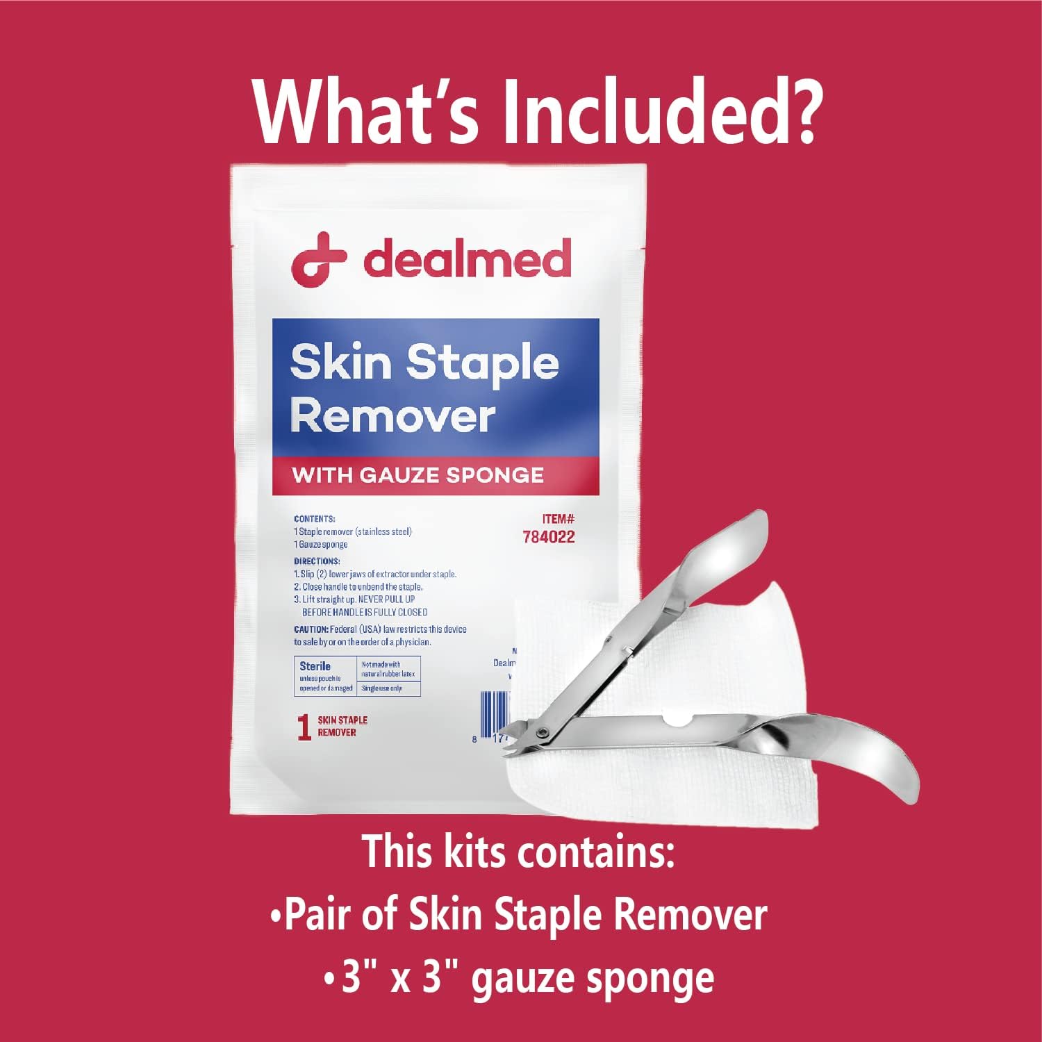Dealmed Kit de eliminación de grapas estériles, incluye removedor de grapas y esponja de gasa, herramienta de extracción de grapas de un solo uso,