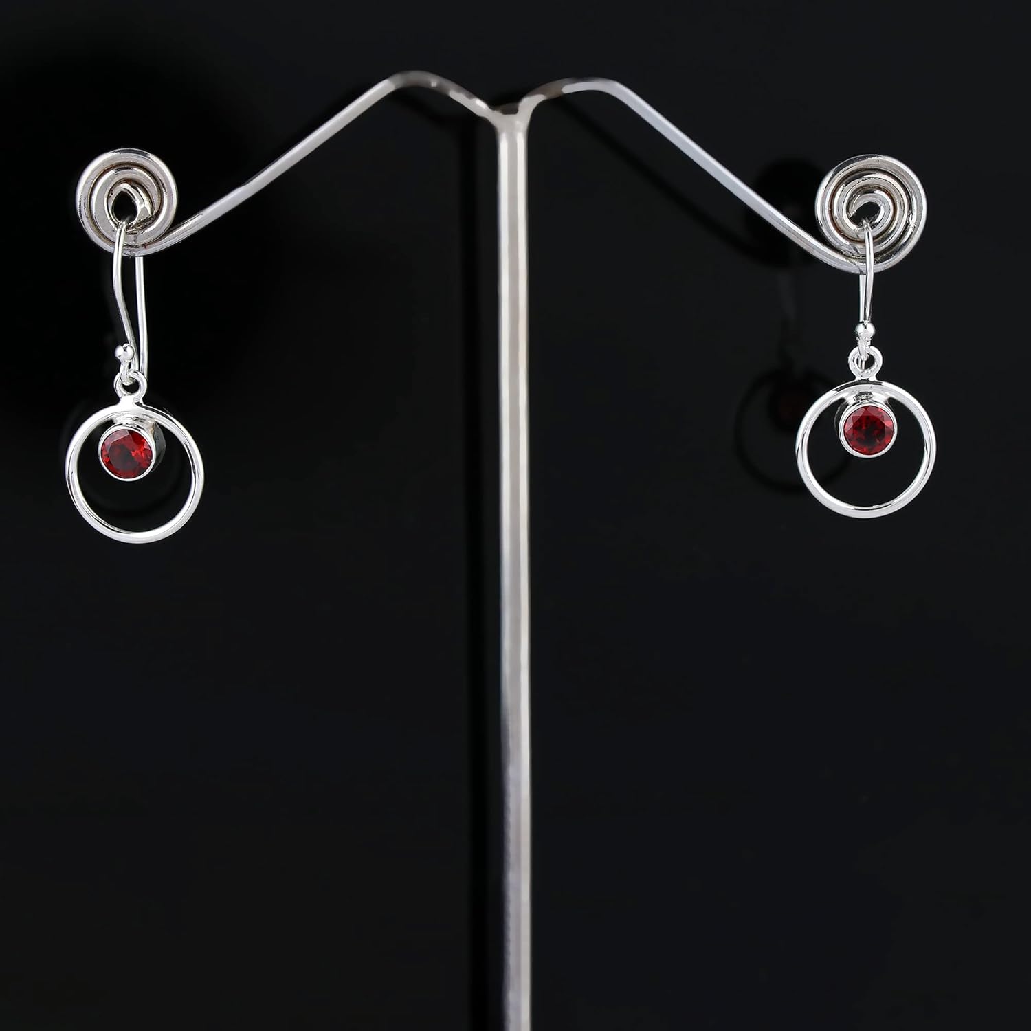 Solid 925 Sterling Silver Earrings, Natural Garnet Gemstones Earrings for Women, Dangle, January Birthstones, Bohemian Handmade Elegant Statement