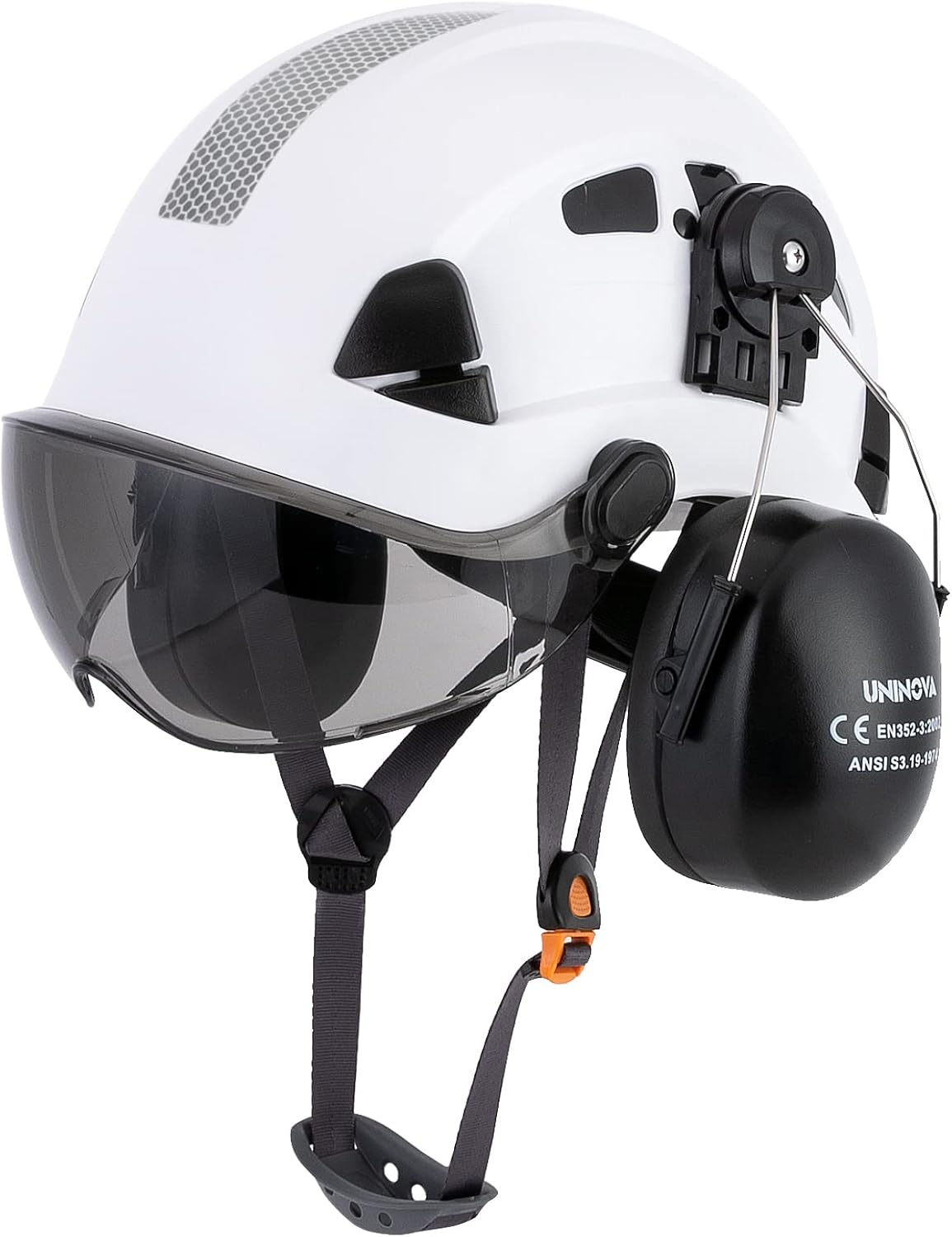 UNINOVA Casco de protección para los oídos y visera ANSI Z89.1 con ventilación ABS forestal, arborista, árbol, construcción, construcción,