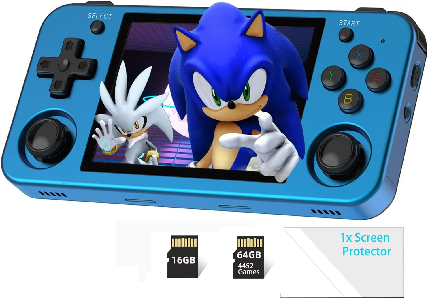 RG353M – Consola de juegos portátil integrada con tarjeta 64G 4452 juegos, carcasa de aleación de aluminio y pantalla IPS multitáctil de 3.5