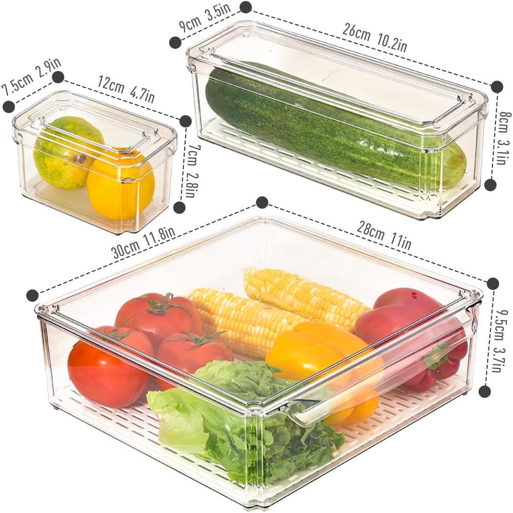 Contenedores organizadores apilables para refrigerador con tapas, organizadores y contenedores de almacenamiento, contenedores de plástico sin BPA