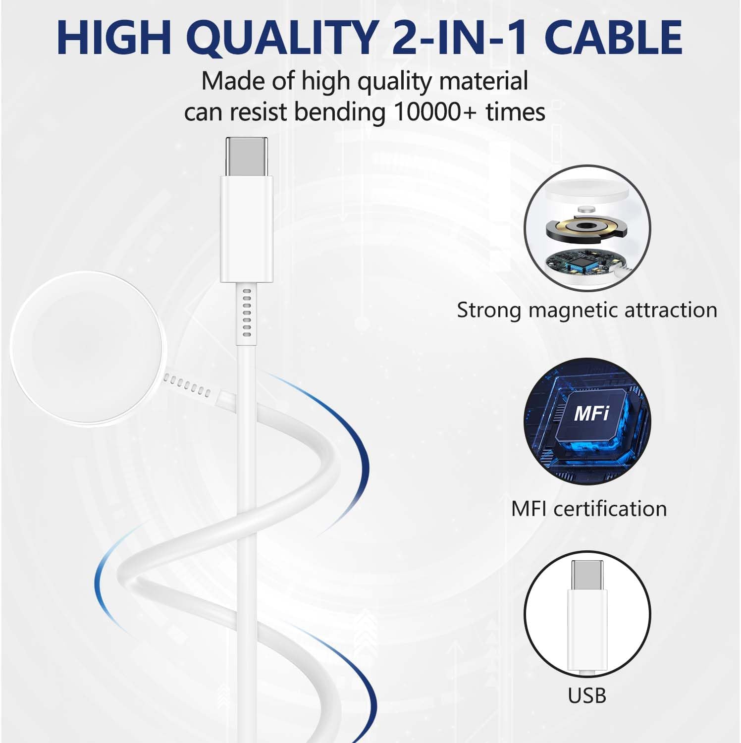 Susnwere Cargador rápido de 5 W para cargadores de Apple Watch con bloque de cargador de 20 W, USB C magnético para i-Watch, cable de carga rápida