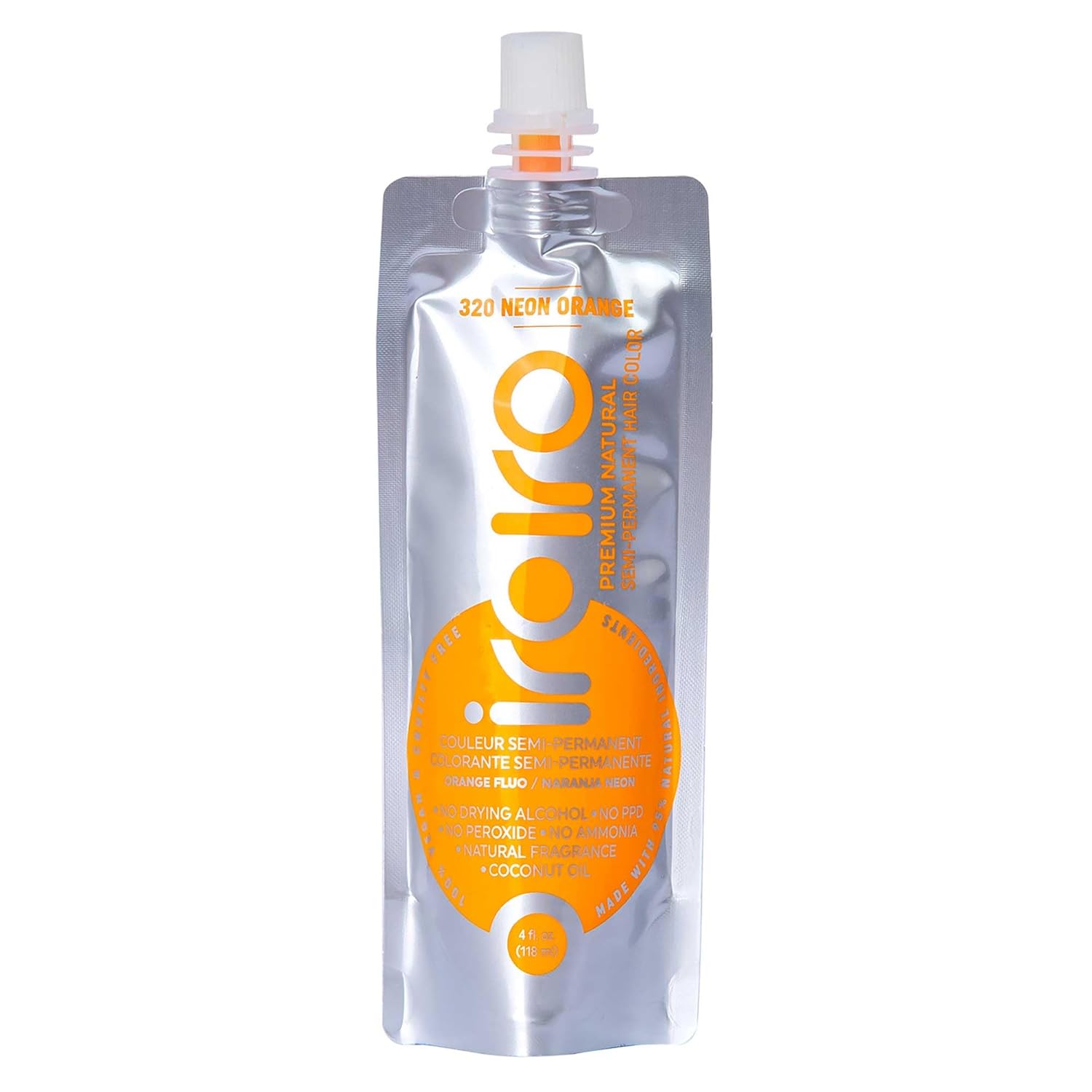 IROIRO Color natural de cabello semipermanente prémium 320 naranja neón (4 onzas)