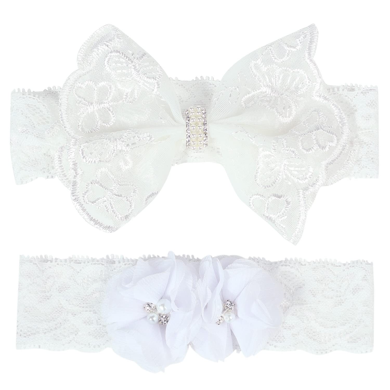 Bautismo Bautizo Diademas Bebé Niñas Flor Encaje Cabello Mano Blanco Lazo BBG11 (Juego E)