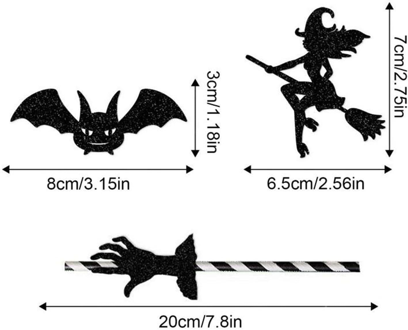 27 popotes de papel de Halloween, diseño de calabaza, murciélago, esqueleto, gato, bruja, castillo, calcomanía, pajitas desechables, pajitas de