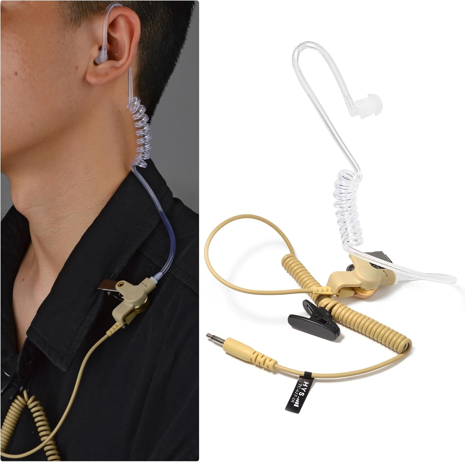 HYS Vigilancia de 0.138 in solo escucha con tubo acústico, auriculares de tubo acústico de 1 cable para conector de audio de 0.138 in, solo recibe
