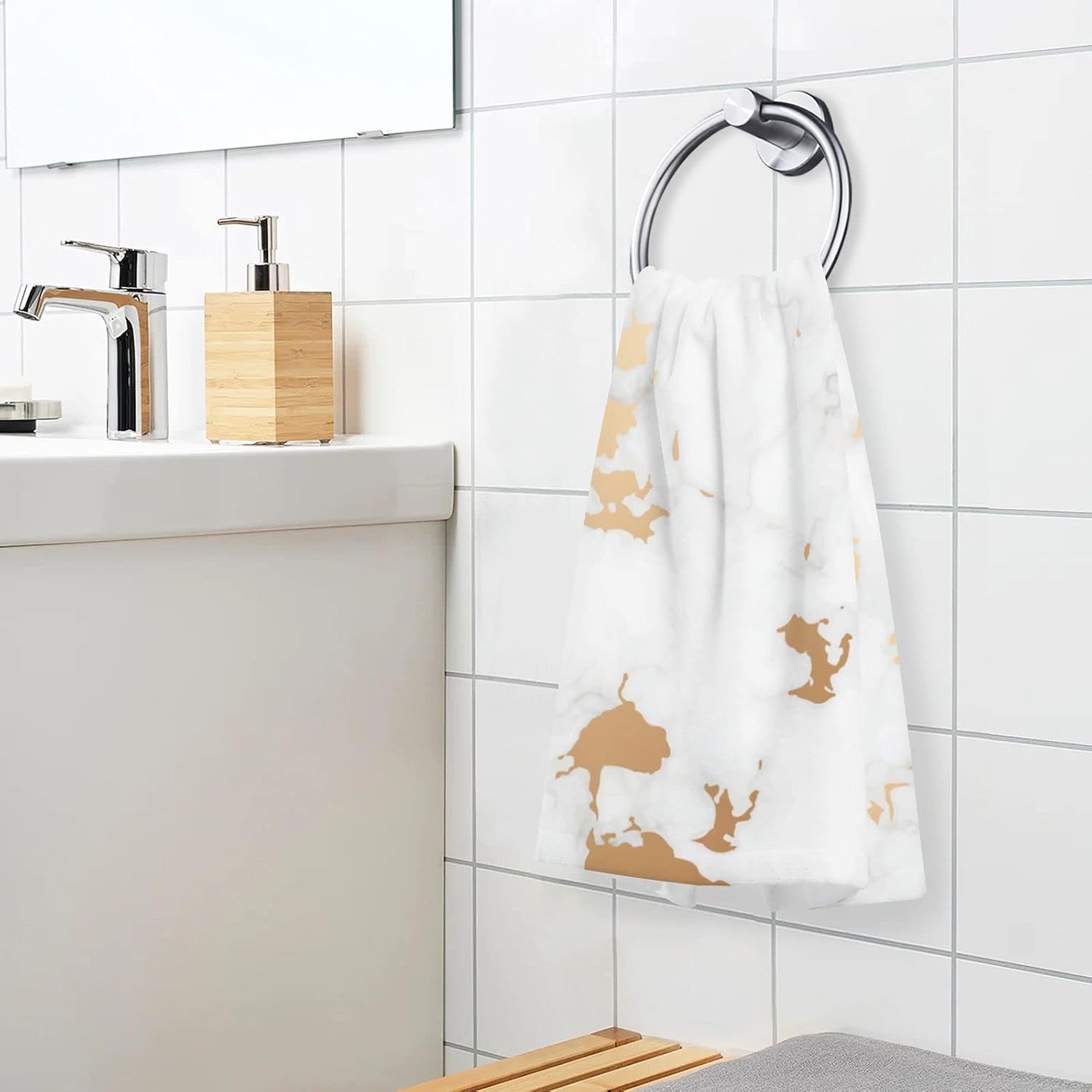 ALAZA Juego de 2 toallas de mano fluidas de mármol gris blanco dorado para baño, toallas de baño suaves 100% algodón, toallas de baño decorativas de