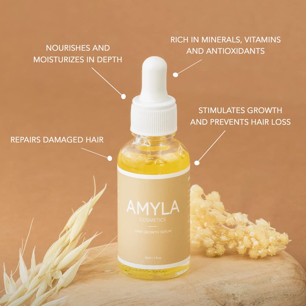 Amyla Cosmetics Suero para el crecimiento del cabello, tratamiento capilar para mujeres 1 onza líquida (1.0 fl oz)