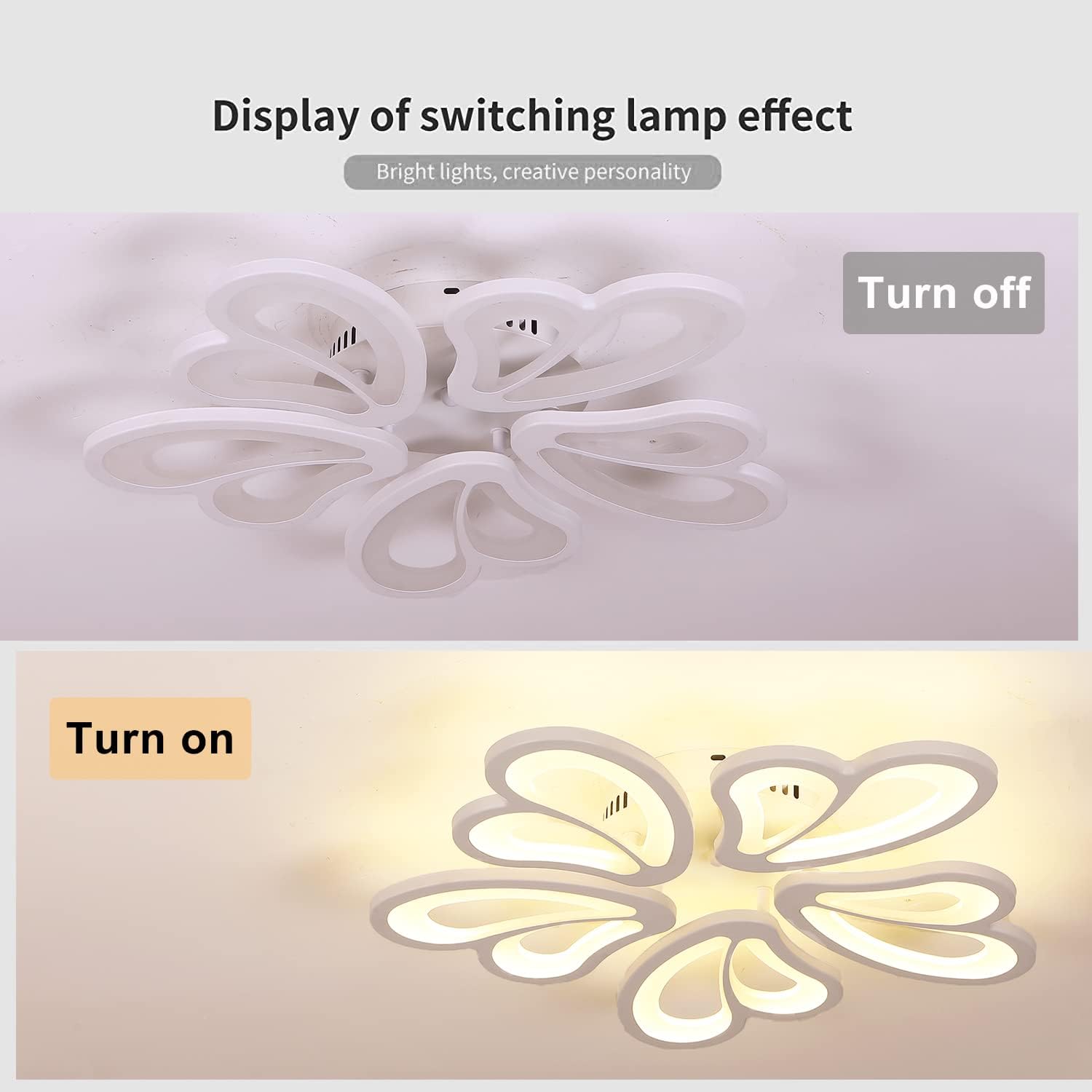 Lámpara de techo moderna, lámpara de techo de acrílico moderna de 55 W, lámpara LED con forma de flor de metal para sala de estar, dormitorio,