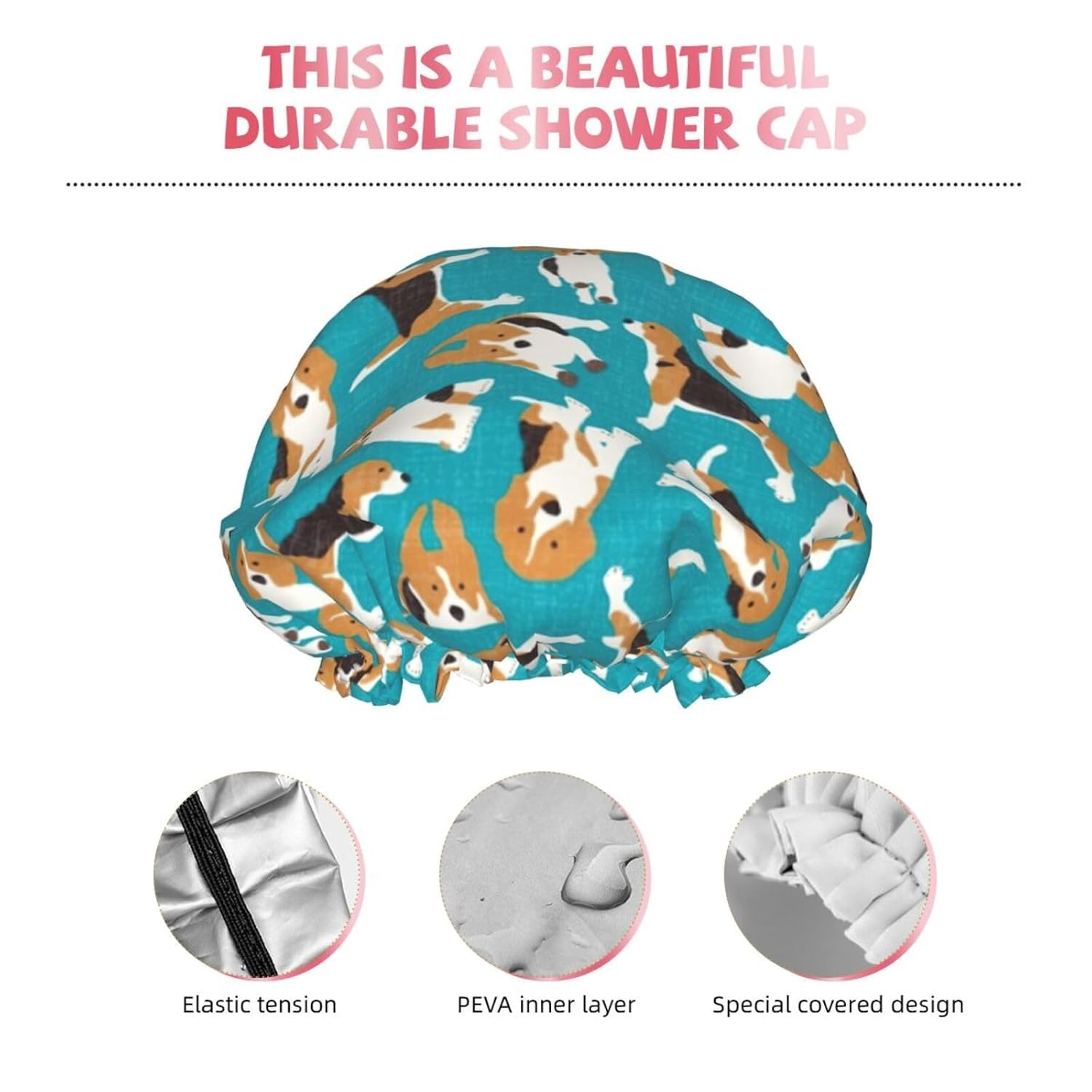 Dogs (2) Women Luxury Shower Cap, Double Protection Layers Elastic, Reusable Adjustable Shower Bonnet