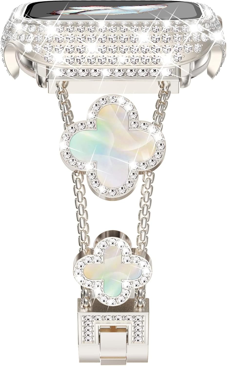 Surace Compatible con correas doradas de Apple Watch de 1.575 pulgadas para mujer, joyería de diamantes de imitación de acero inoxidable con funda