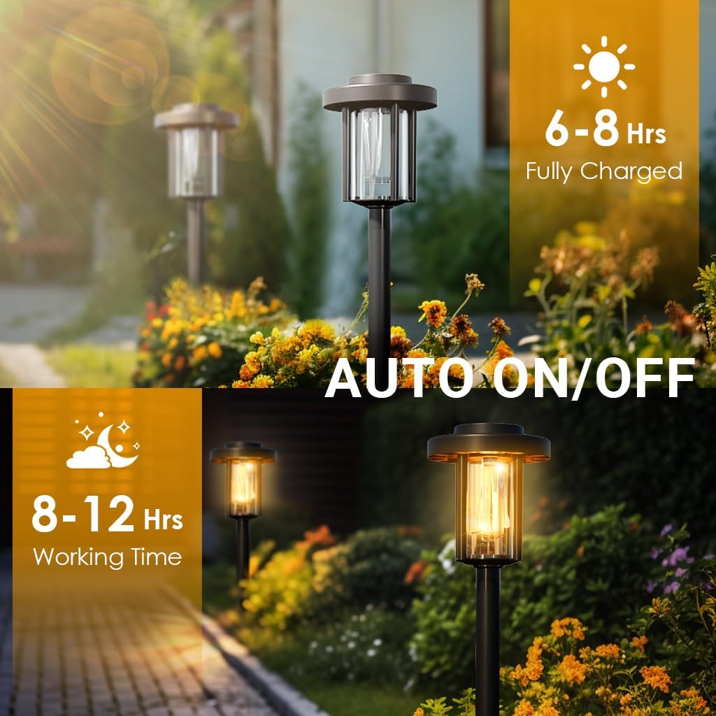 SUNCKET Luces solares de jardín, luces solares brillantes para exteriores, paquete de 6 unidades, IP65, impermeables, encendidoapagado automático,