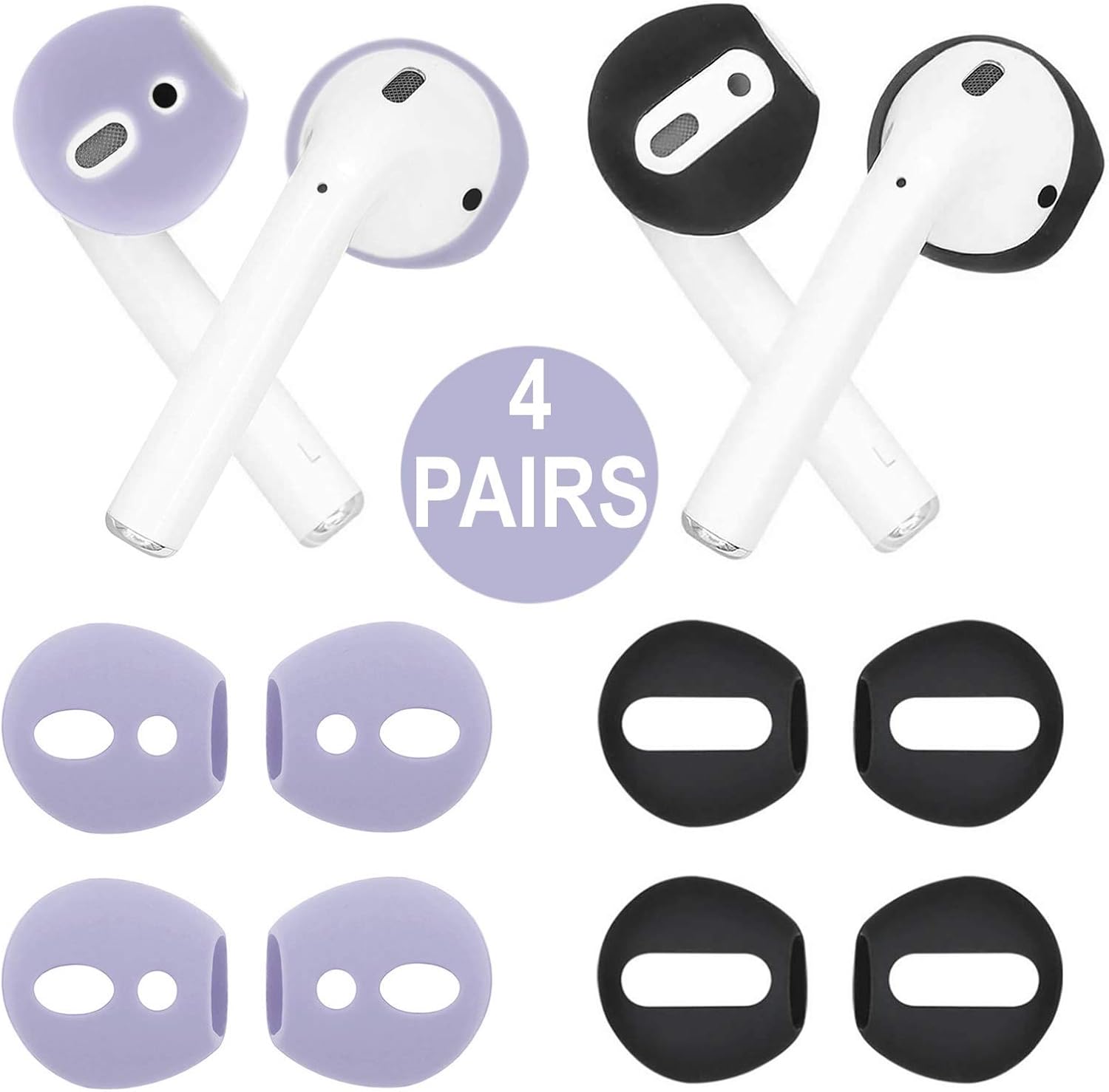 ( Fit in Case ) 4 Pairs Replacement Super Thin Slim Rubber Silicone Earbuds Ear Tips and Covers Skin for AirPods 2 AirPods 1 or EarPods Headphones