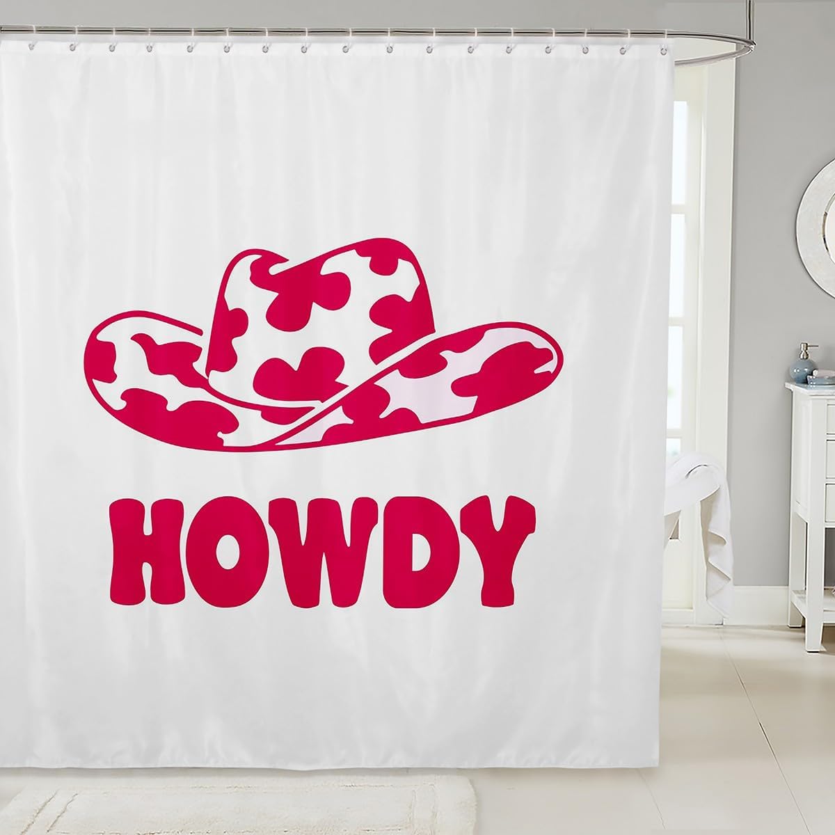 Feelyou Howdy – Cortina de baño estampada con patrón de sombrero occidental para niños, juego de cortina de ducha de vaquera rosa, accesorios de