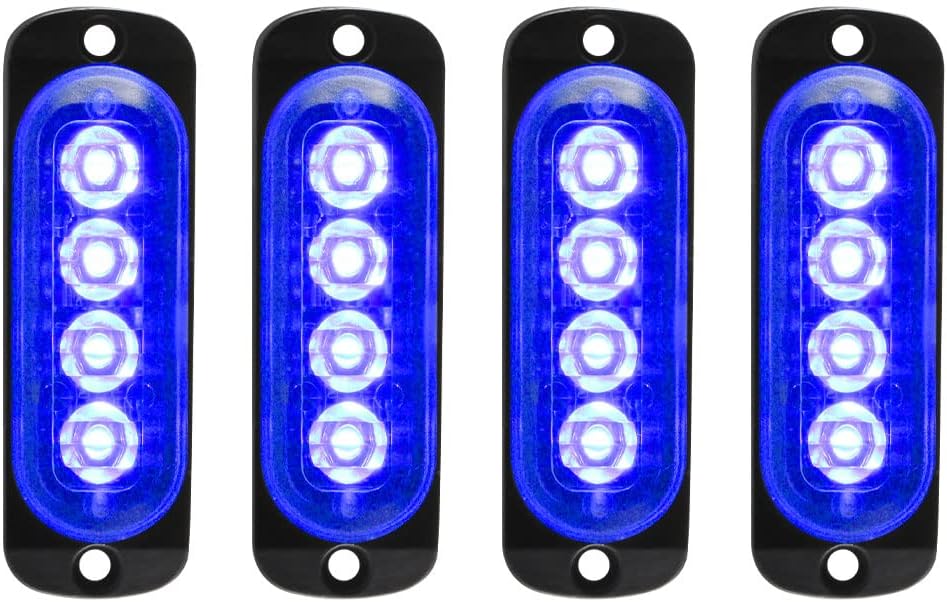 Barra de luz estroboscópica de emergencia azul de 4 LED, 18 modos intermitentes, montaje en superficie ultrafina, luz intermitente, luces de