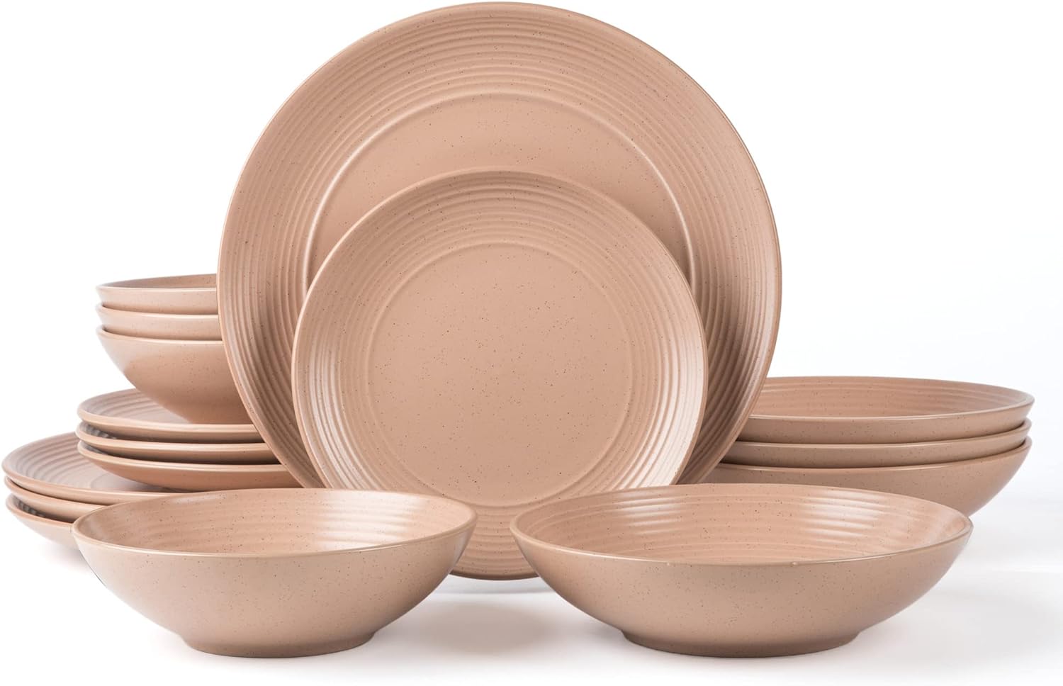 Arora RINGAR – Juego de vajilla redonda de cerámica de 16 piezas para 4, platos llanos, platos laterales, cuencos para cereales, cuencos para pasta,