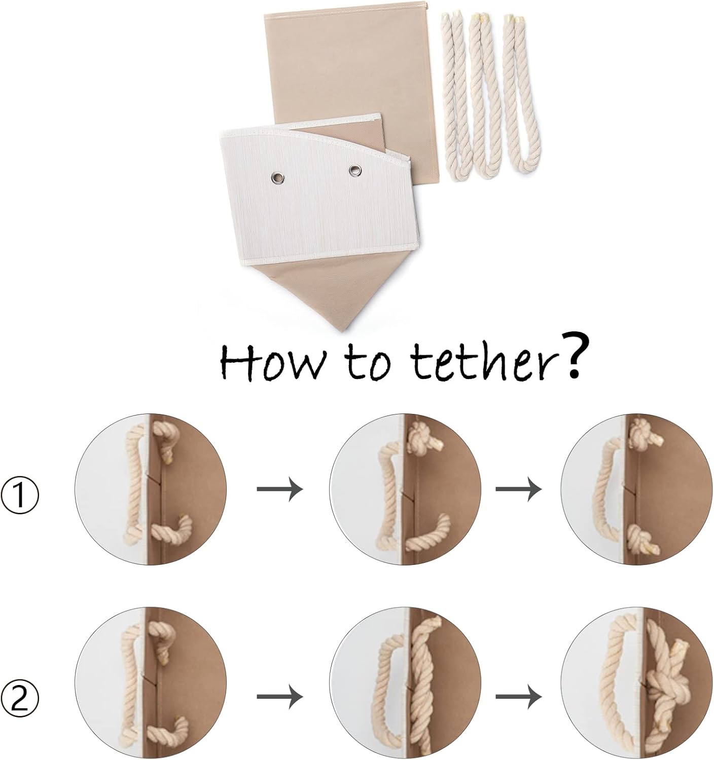 Geyecete Contenedores de almacenamiento grandes para perros, cajas organizadoras trapezoidales plegables de tela con mango de cuerda de tejido,