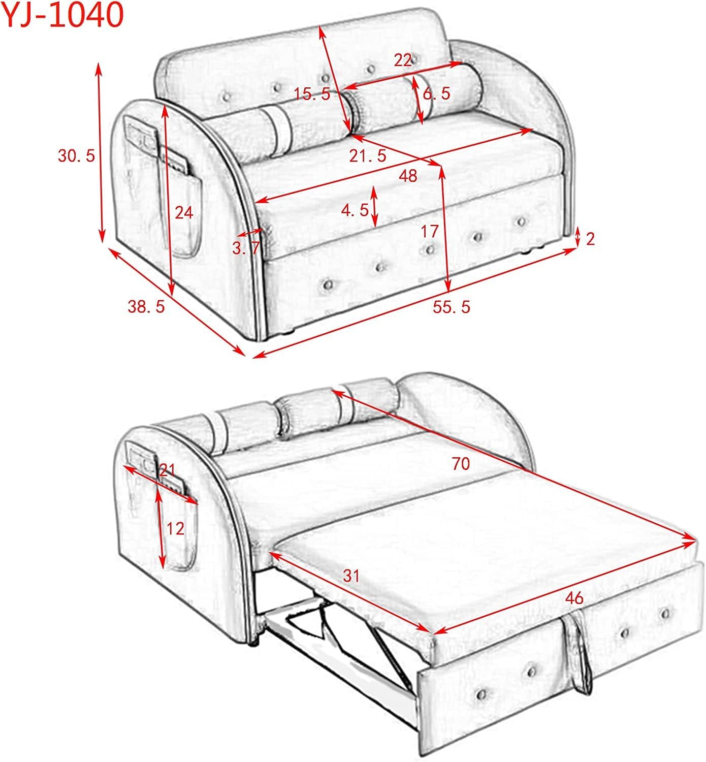 Sofá biplaza convertible 3 en 1 con cama extraíble y respaldo ajustable, sillón reclinable plegable multifuncional, sillón reclinable y tapizado,