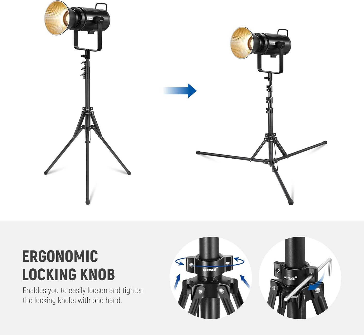 NEEWER ST70R – Soporte de luz de metal con patas reversibles de 180, soporte de trípode de viaje plegable de 70 pulgadas para luces de anillo, luces