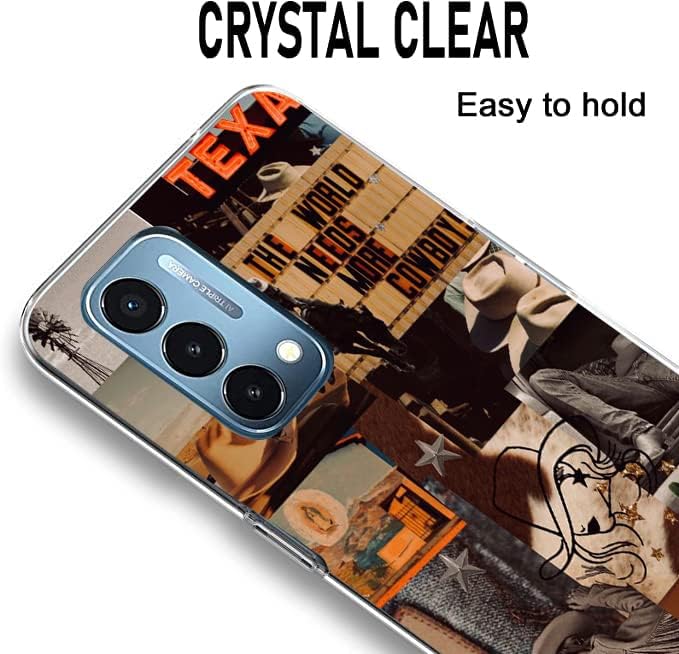 Compatible con OnePlus Nord N200 5G, funda transparente de collage estético retro vaquera vaquera country chic para niñas y mujeres, bonita funda de