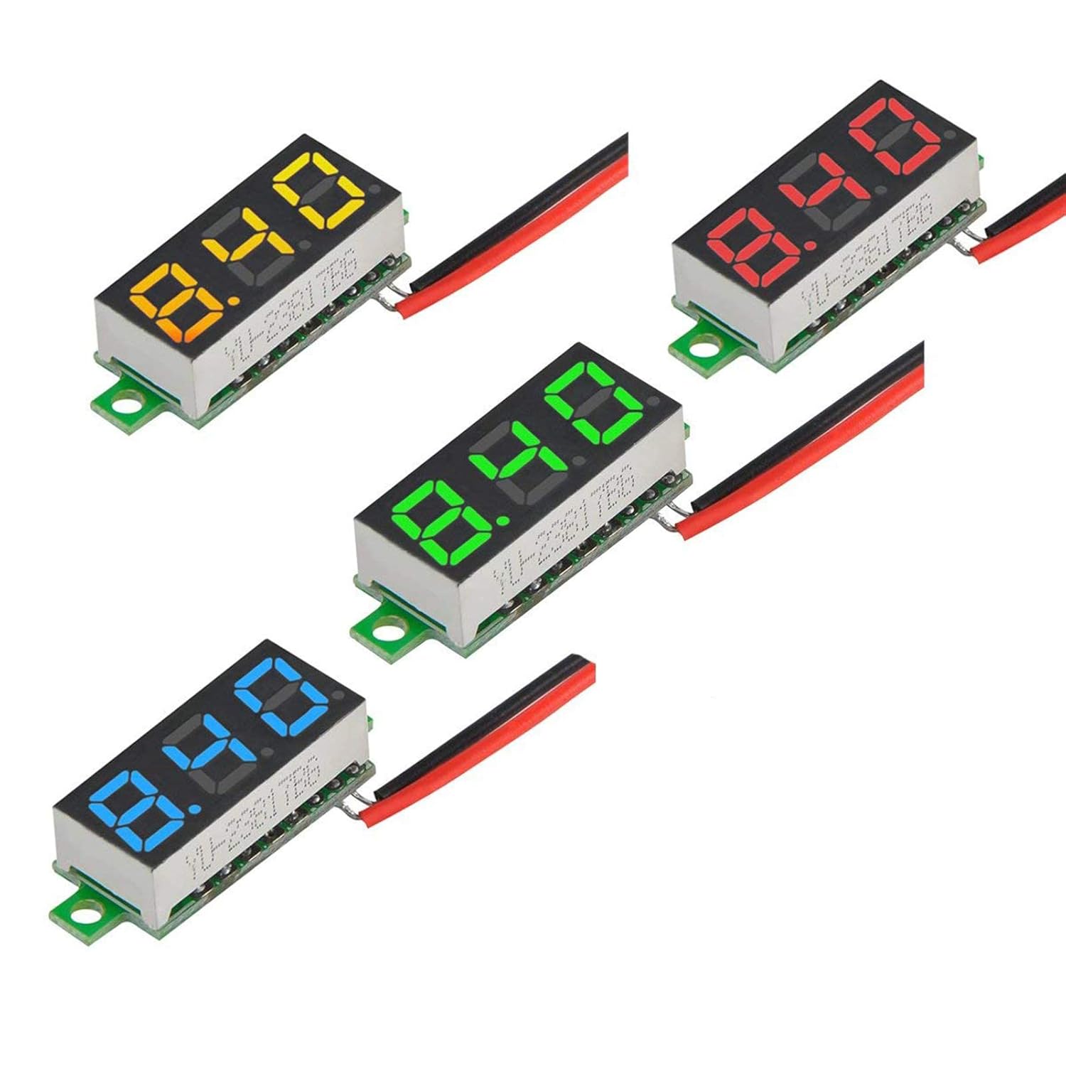 Diymore 8 piezas de pantalla de voltaje CC Mini pantalla de voltmotor digital 0.28 pulgadas 2 cables CC 2.5V-30V azulamarillorojoverde pantalla de